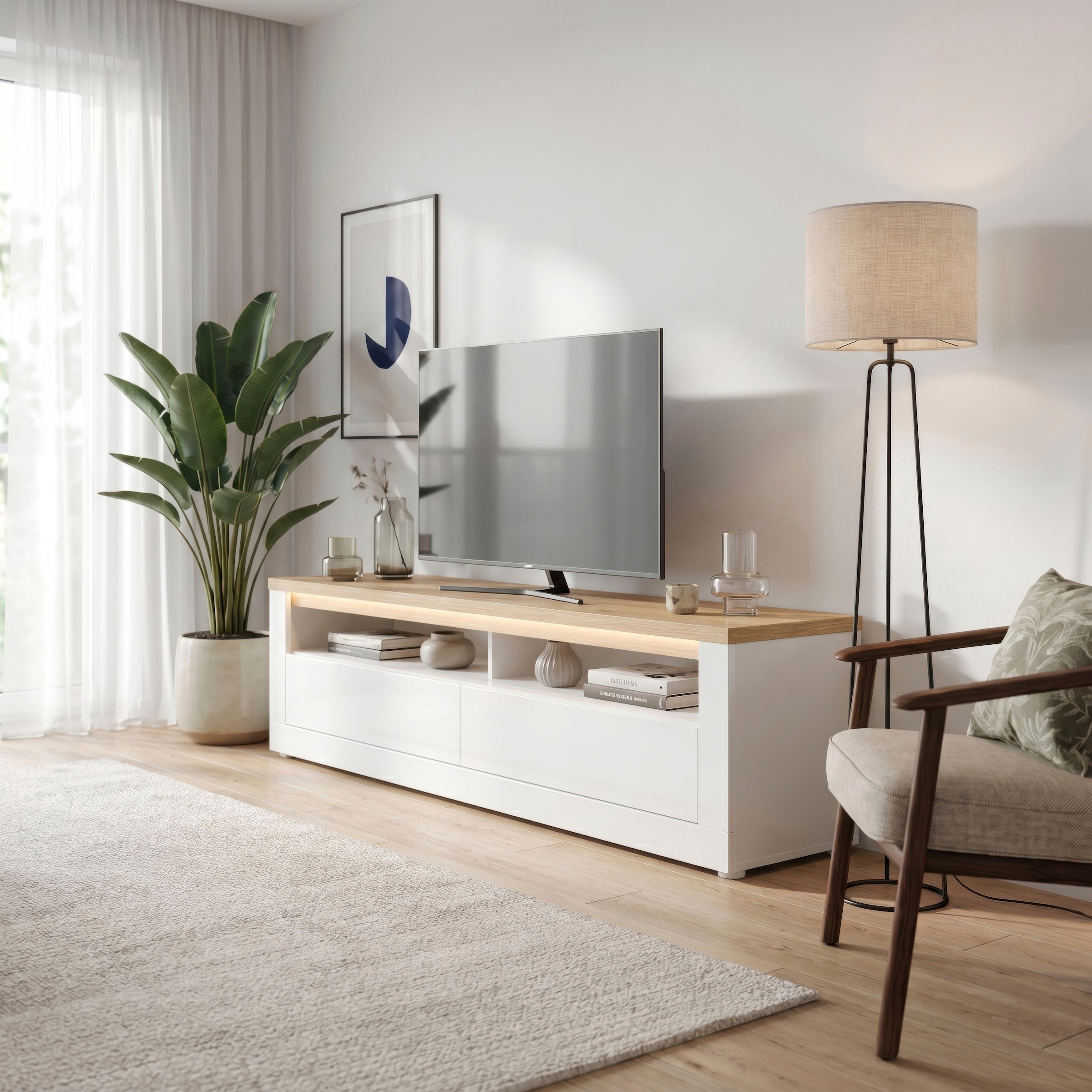 FORTE TV-Board »TV-Schrank, grifflos, offene Fächer« B/H/T 181,1/48,2/41,6 cm, Front glänzend