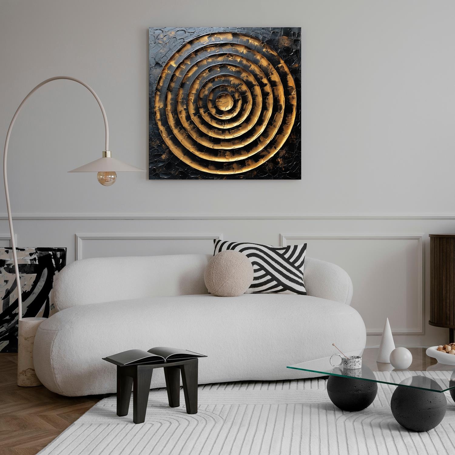 queence Leinwandbild »Goldfarbendes Gemälde«, Abstrakt-Abstrakte-Formen-Gemälde-Kunst, (1 St.), Premium-Leinwandstoff, Handarbeit aus Deutschland
