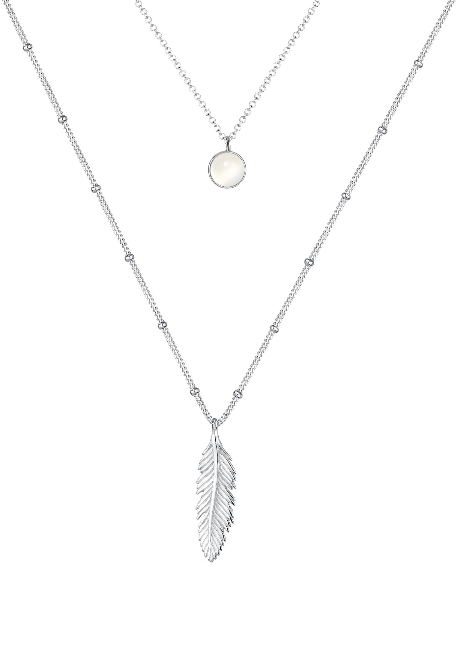 Elli Silberkette »Halskette Layer Feder Mondstein Weiß 925 Sterling Silber«