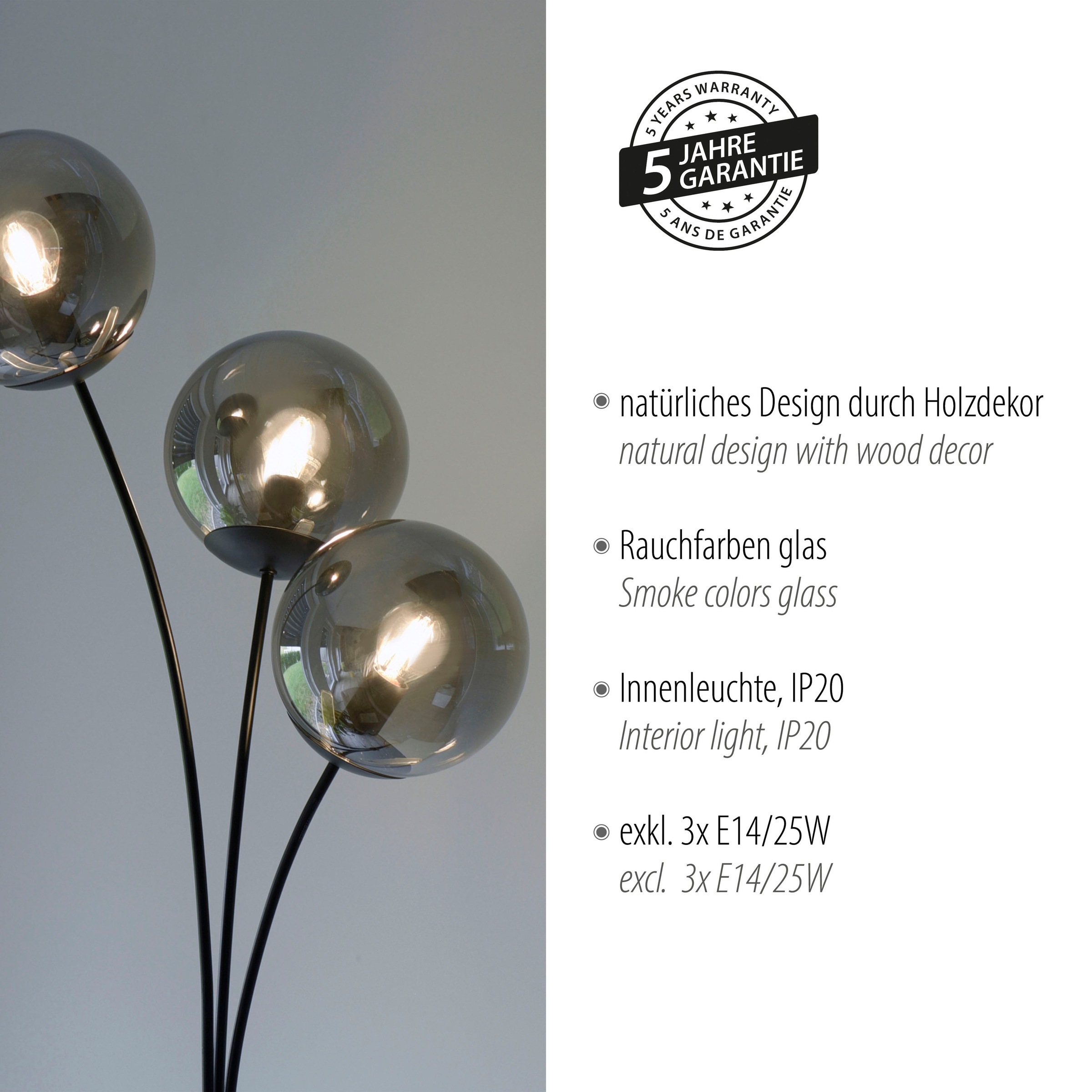 JUST LIGHT Stehlampe »GREEN WIDO«, 3 flammig, Leuchtmittel E14 | ohne Leuchtmittel