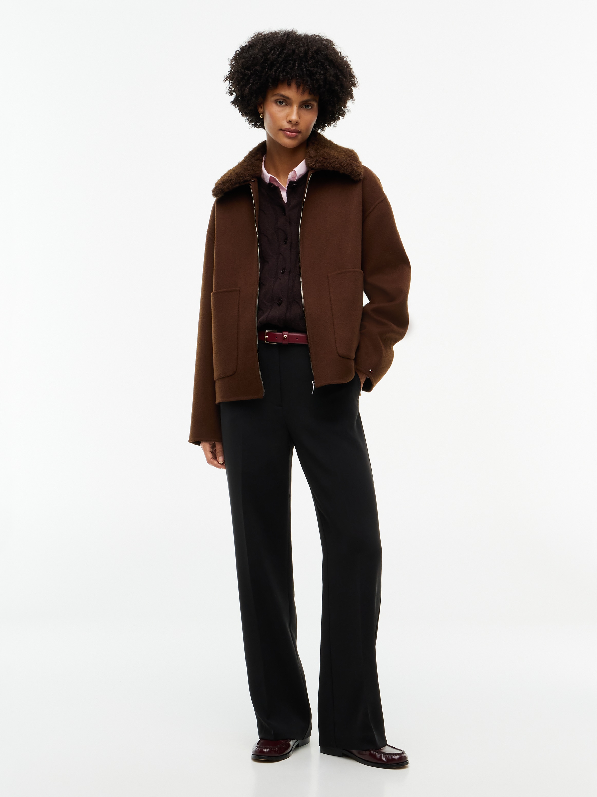 Tommy Hilfiger Kurzjacke »DF WOOL ZIP THROUGH JACKET« Materialmix, mit Wolle