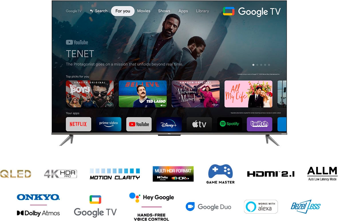 TCL QLED-Fernseher »50C735X2«, 4K Ultra HD, Smart-TV-Google TV, HDR Premium, Dolby Atmos, HDMI 2.1, Metallgehäuse, ONKYO-Sound