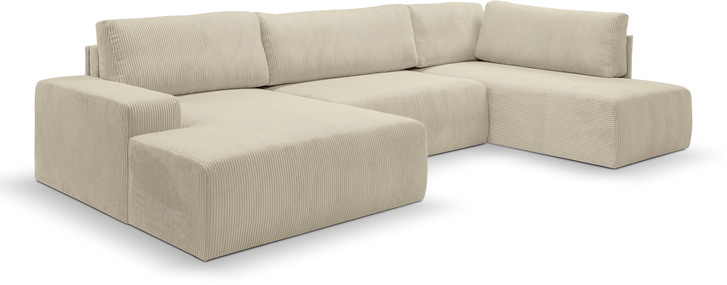 WERK2 Wohnlandschaft »Rotterdam-U, U-Form, in kuschelweichem Cord oder Breitcord« Design Sofa mit Schlaffunktion & Bettkasten, Cord, Natur