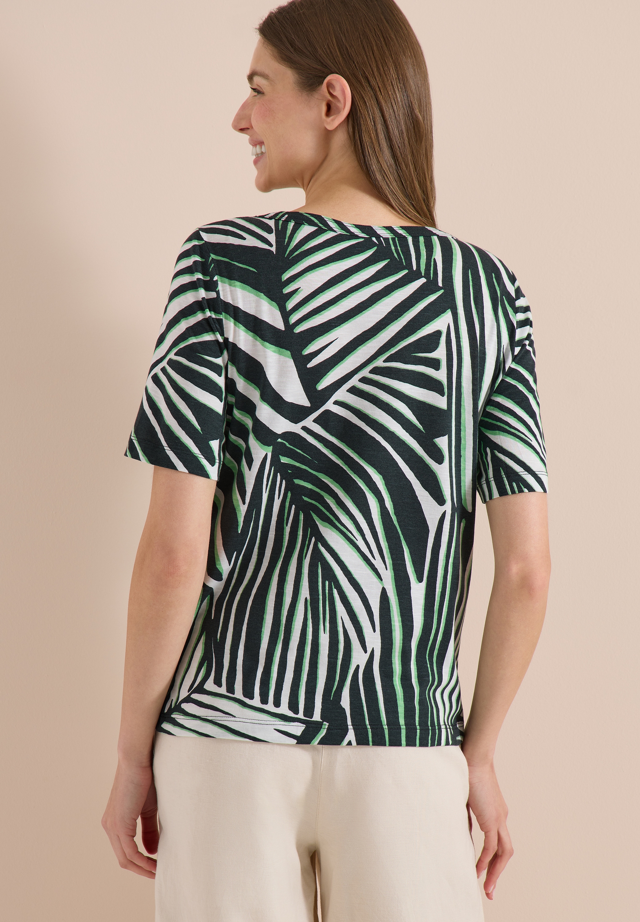 Cecil Kurzarmshirt Sommershirt mit grafischem Blätter-Print