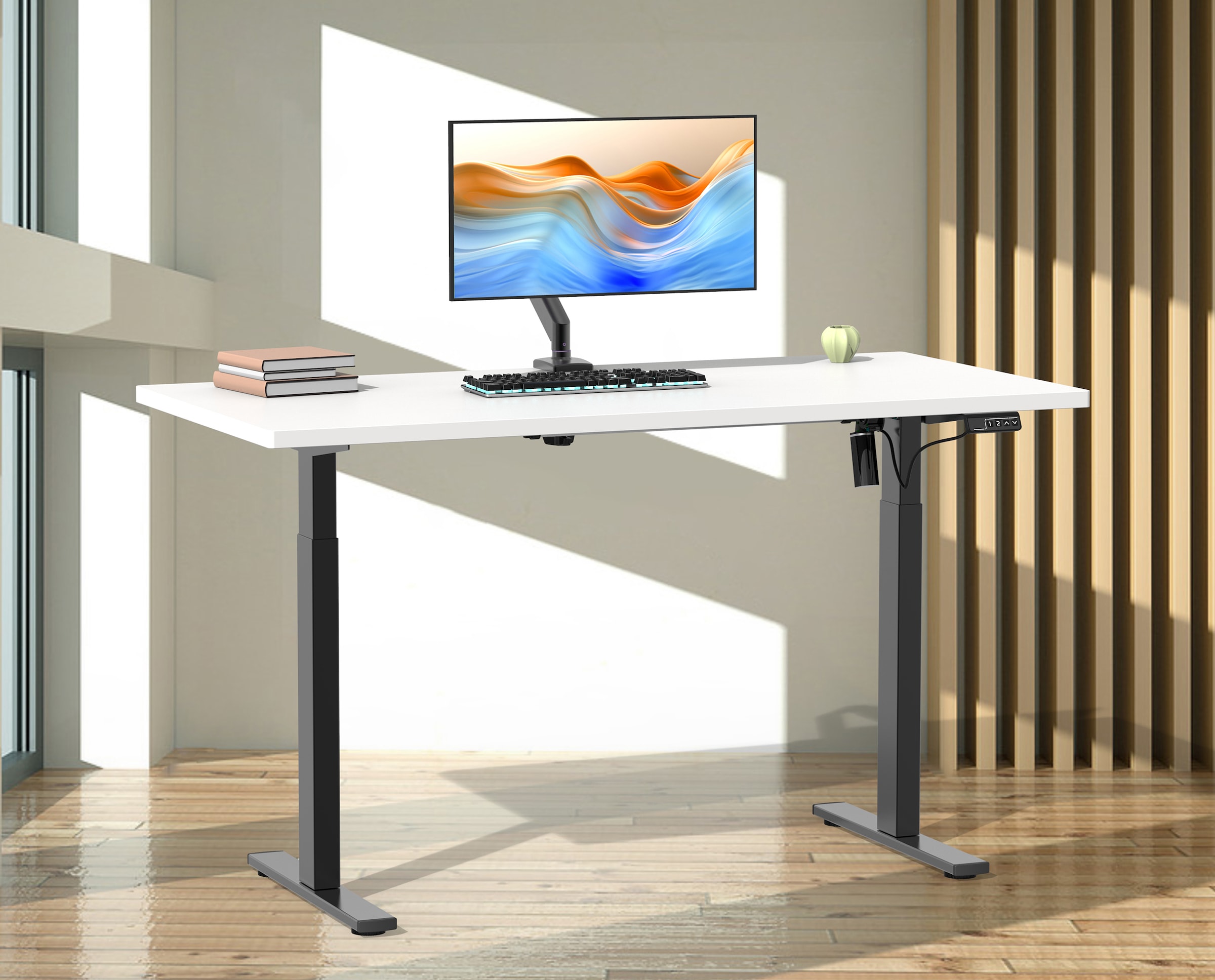 VCM Schreibtisch »VCM Höhenverstellbarer Schreibtisch stufenlos elektrisch höhenverstellbar Lona 140x80 Schwarz«, (Lona)