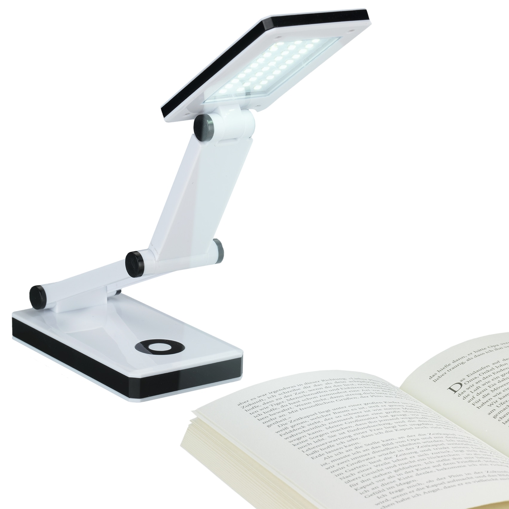 Maximex LED Schreibtischlampe »faltbar«, Leuchtmittel LED-Modul | LED fest integriert, LED Lampe, stufenlos verstellbar, USB-Port oder Batteriebetrieb