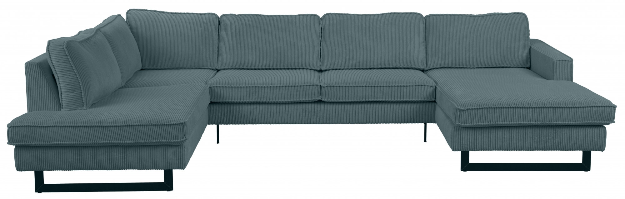 Home affaire Wohnlandschaft »Pinto, 350 cm, U-Form, XXL, mit Ottomanen« Cord, Chenille, Lederoptik, mit Keder, Metallfüße, Wellenunterfederung