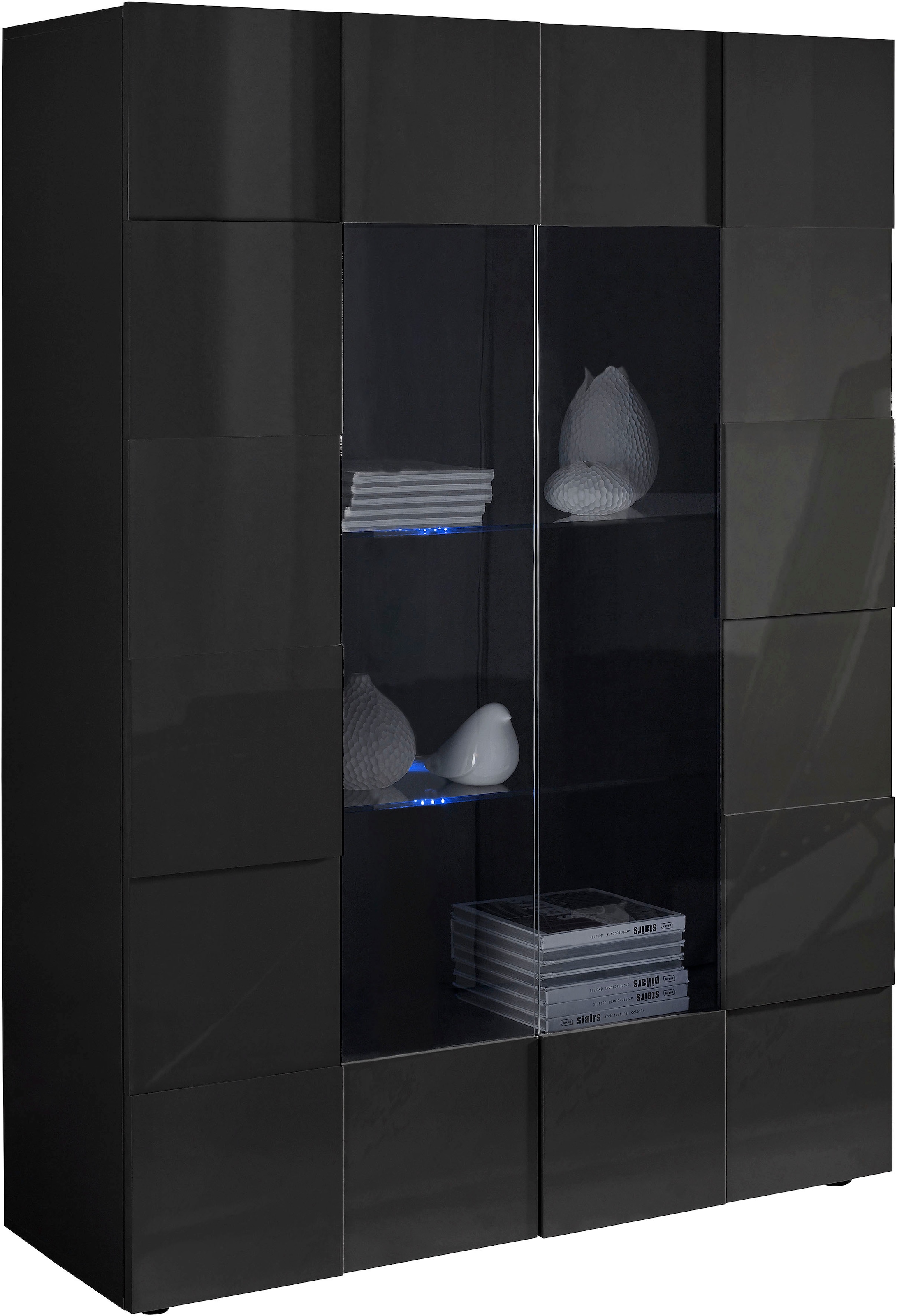 INOSIGN Vitrine »Dama Höhe 166 cm, Breite 121 cm, Stauraumvitrine mit 2 Türen,«, Standvitrine - Front in 3D-Optik, viel Stauraum, verschiedene Farben