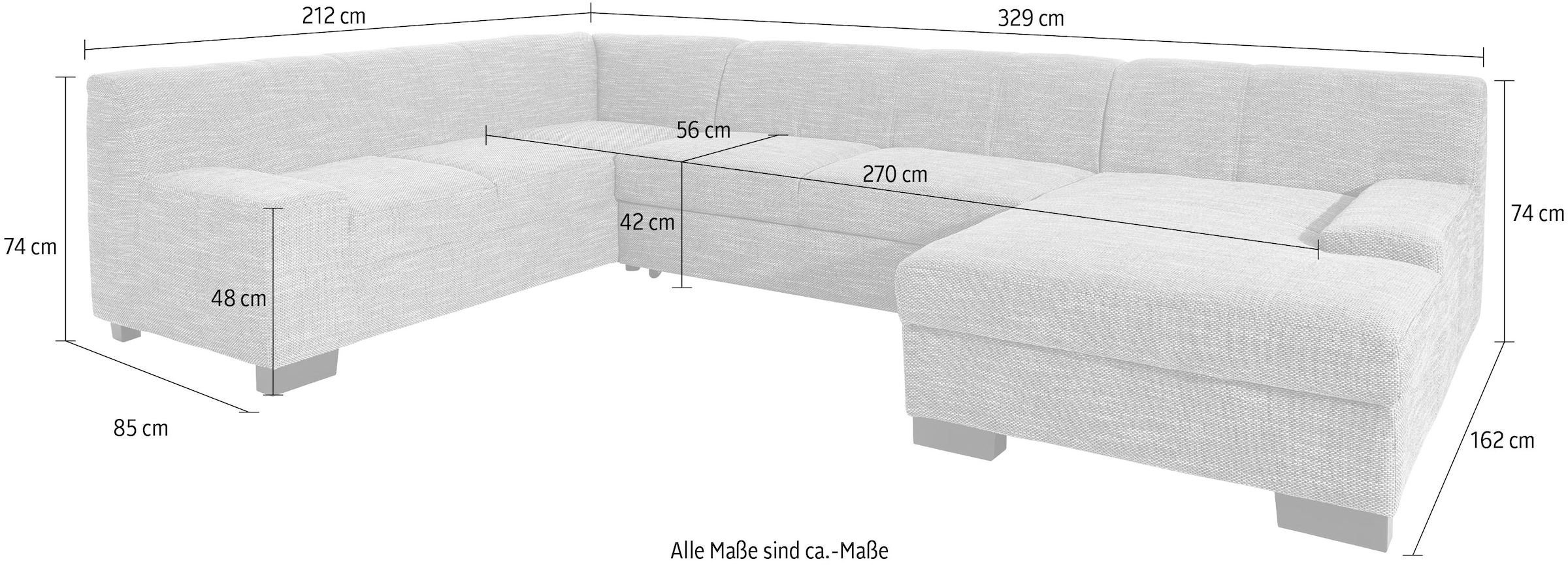 DOMO collection Wohnlandschaft »Norma, mit Kunstleder- oder Lederbezug, viel Platz, zeitlos & elegant«, extrabreite Armlehnen, U-Form, wahlweise mit Bettfunktion