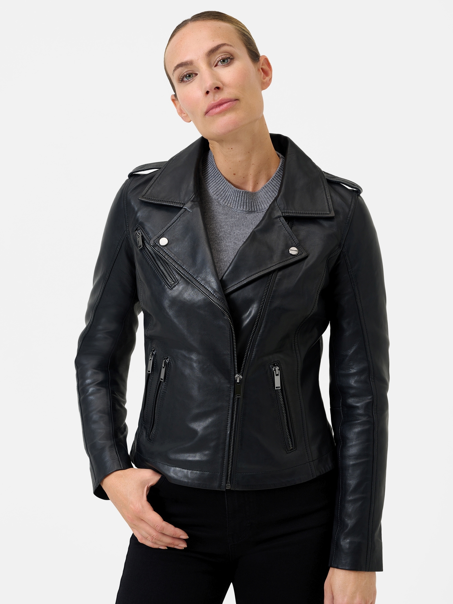 RICANO Bikerjacke »Lederjacke Leandra« ohne Kapuze Handgefertigt aus echtem Leder