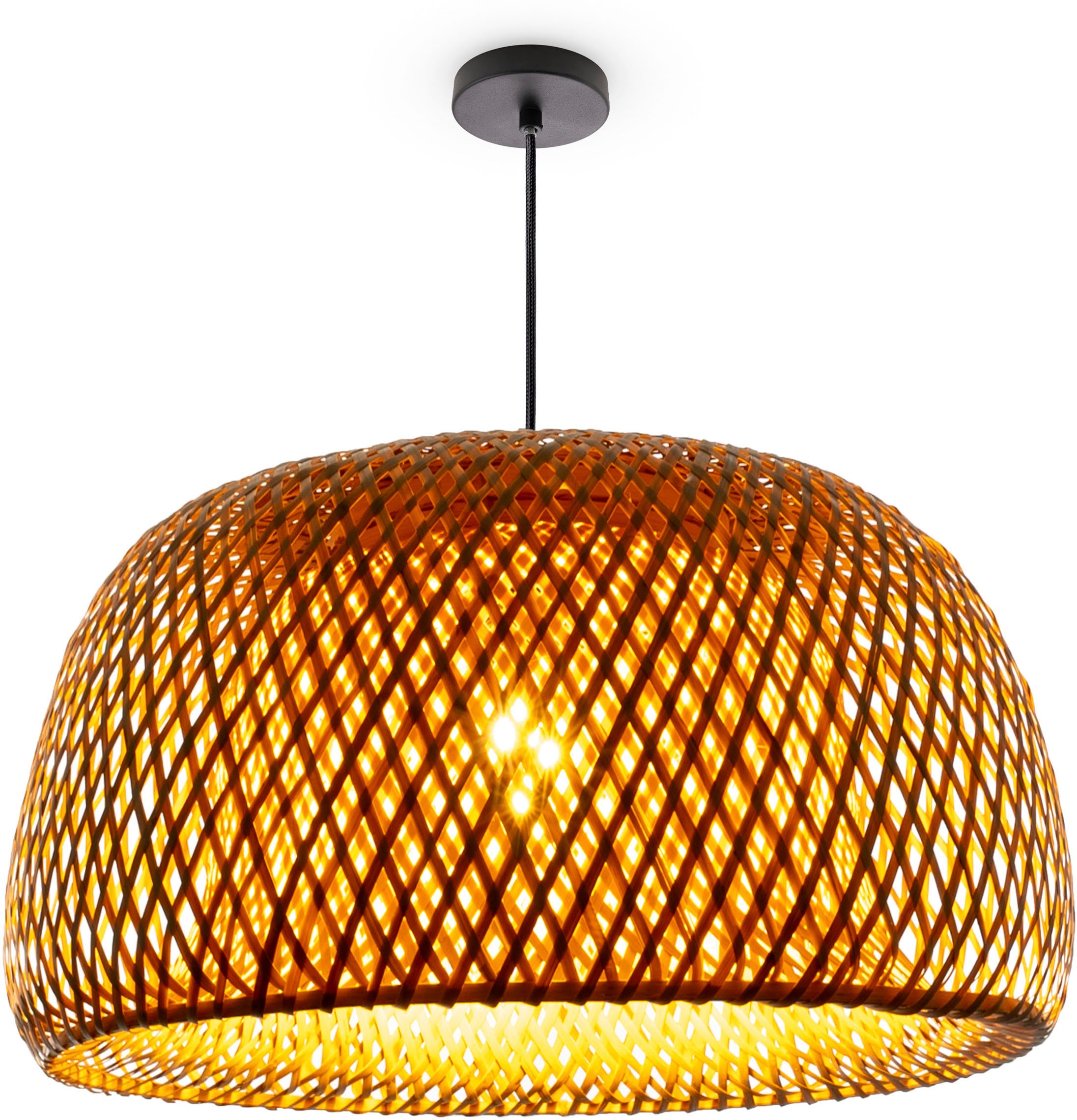 Paco Home Pendelleuchte »PESA«, Leuchtmittel E27 | ohne Leuchtmittel, Bambus Korblampen Hängeleuchte Rattan Optik Natur Boho E27 Rund