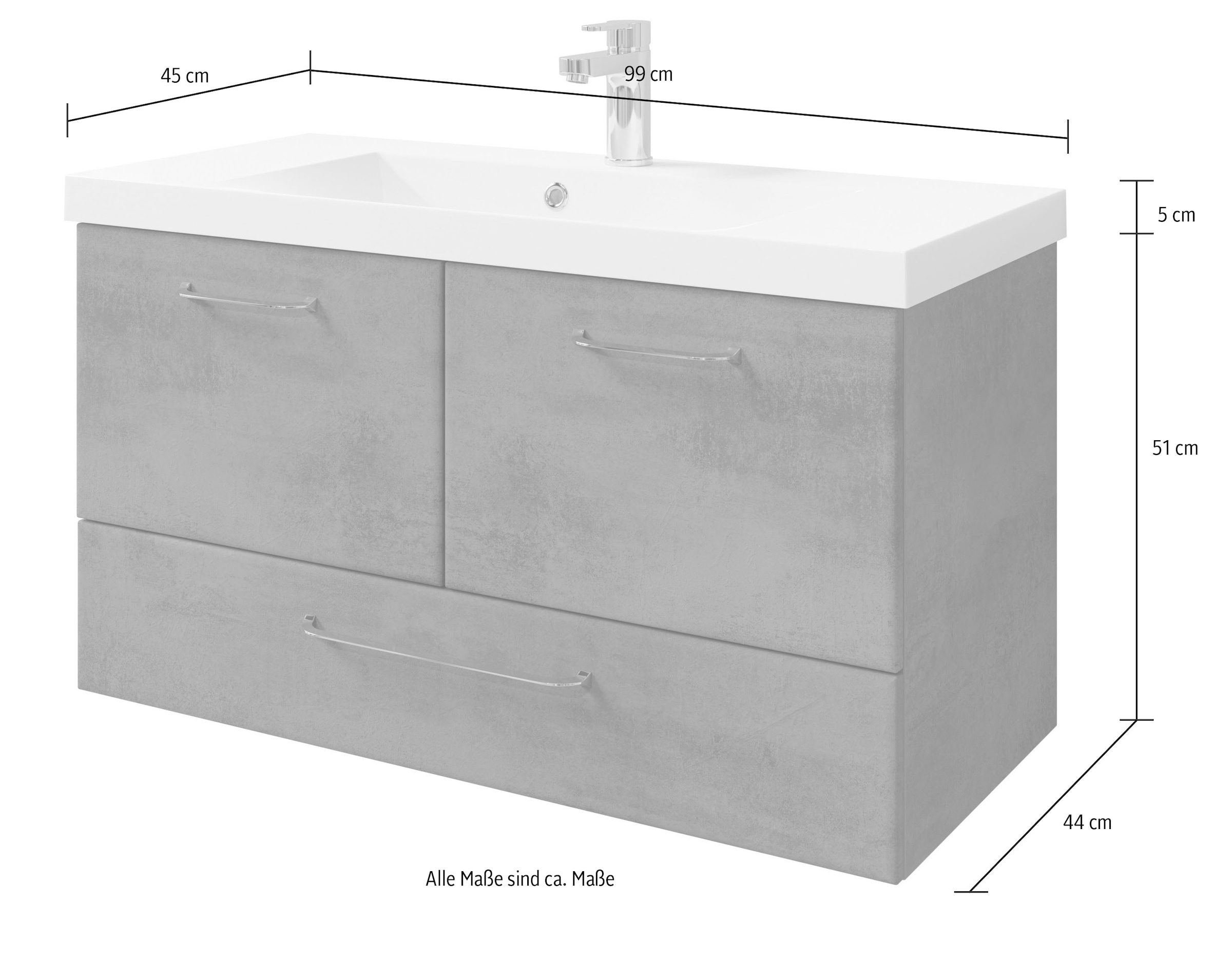 Saphir Badmöbel-Set »Quickset 945 Mineralmarmor-Waschtisch mit Unterschrank, 99 cm breit« 1 Stk. tlg.