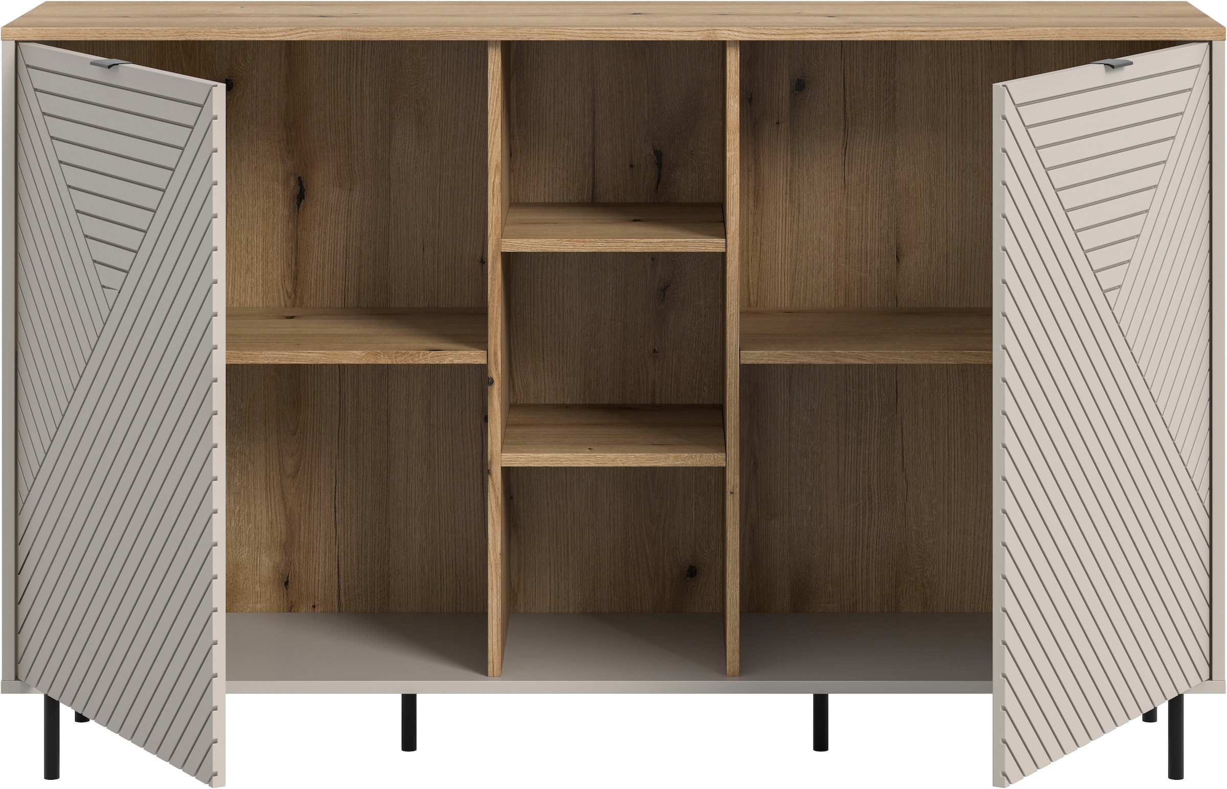 Home affaire Sideboard »RAITA, Breite 154 cm, Front mit Desgin-Fräsung, 2 Türen, viel Stauraum« moderne Farbkombi, individuell einsetzbar, Griffe & Füße aus Metall,  Kommode, Anrichte, Schrank, Highboard, TV-Board