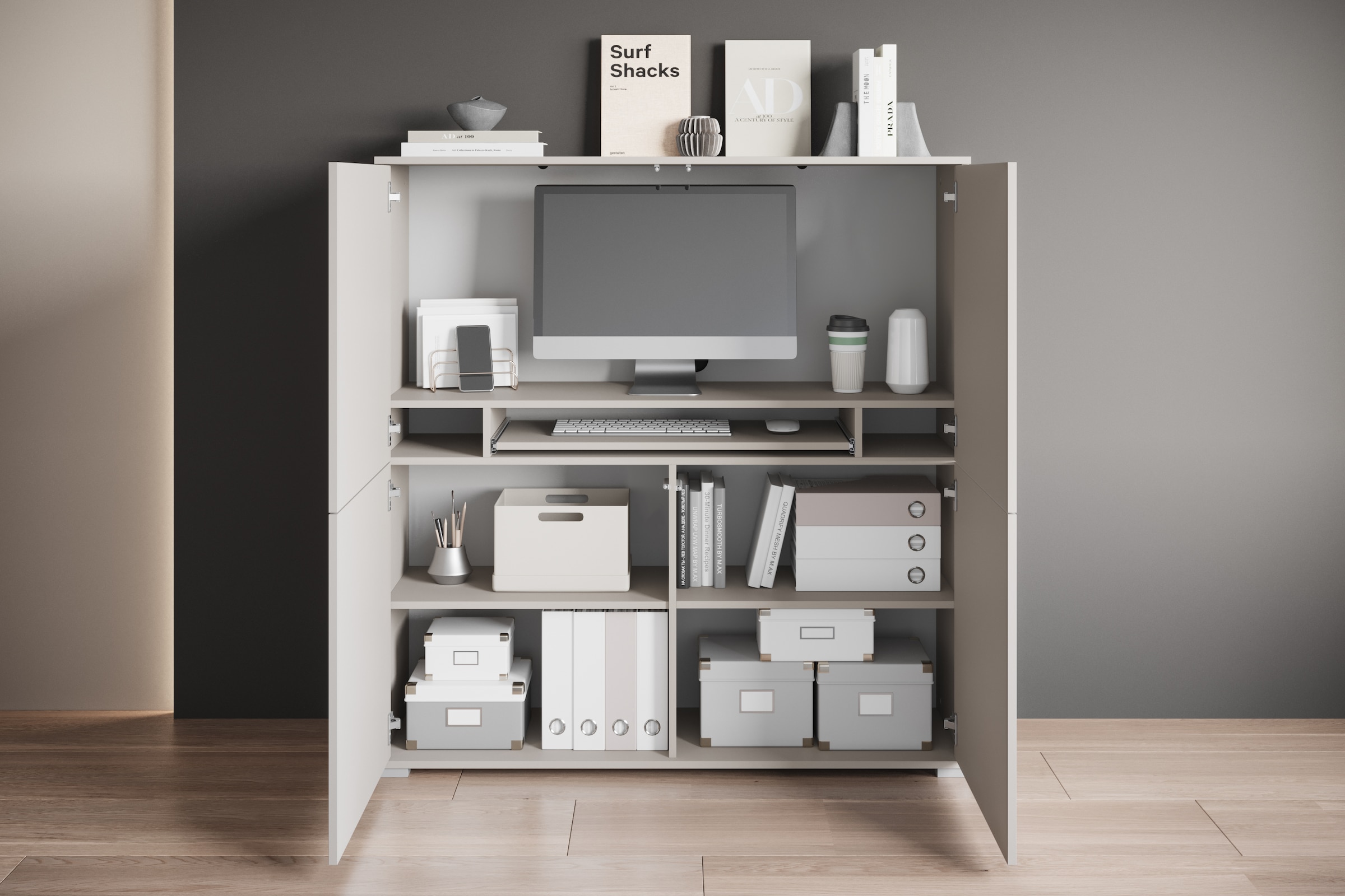 INOSIGN PC-Schrank »Kenia, Sekretär, Home Office« 1 Stk. tlg. Mit Push-to-open, Tastaturauszug und praktischem Stauraum