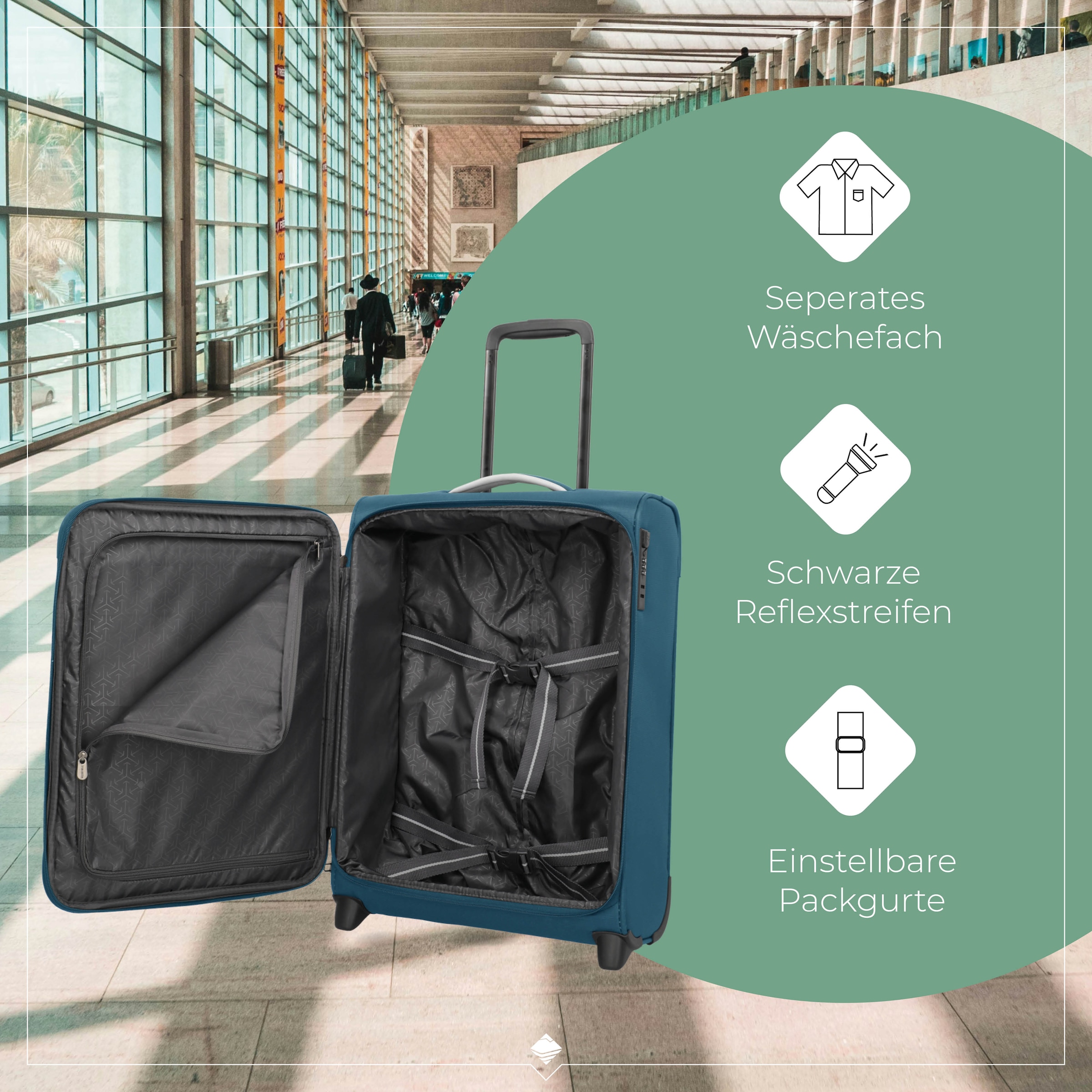 travelite Handgepäck-Trolley »JETPACK Multi Light 2 Cabin Handgepäck Koffer« 41 l 2 Rollen Weichgepäck, passend für Ryanair, Condor und viele gängige Airlines