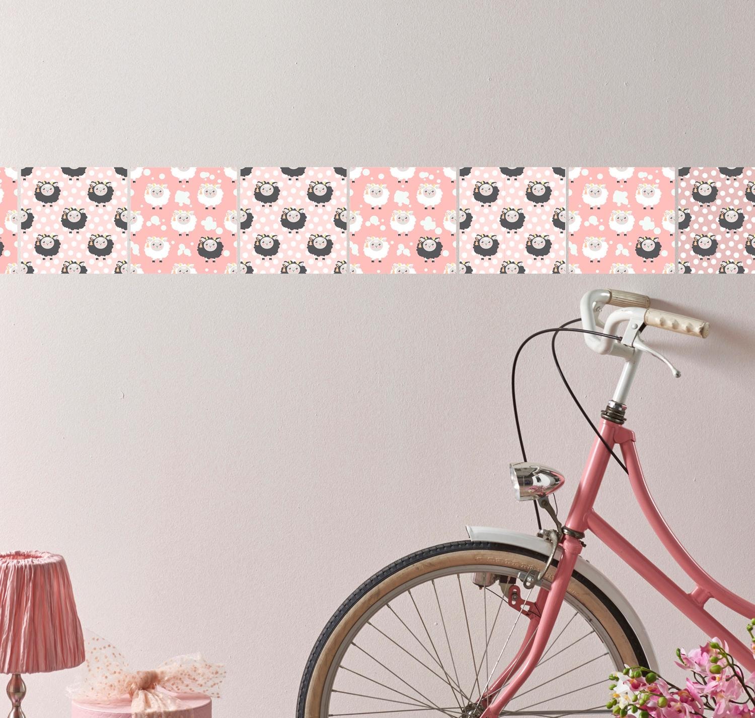 queence Fliesenaufkleber »Schafe & Punkte«, Stickerfliesen, selbstklebend, Sticker, 12er Set