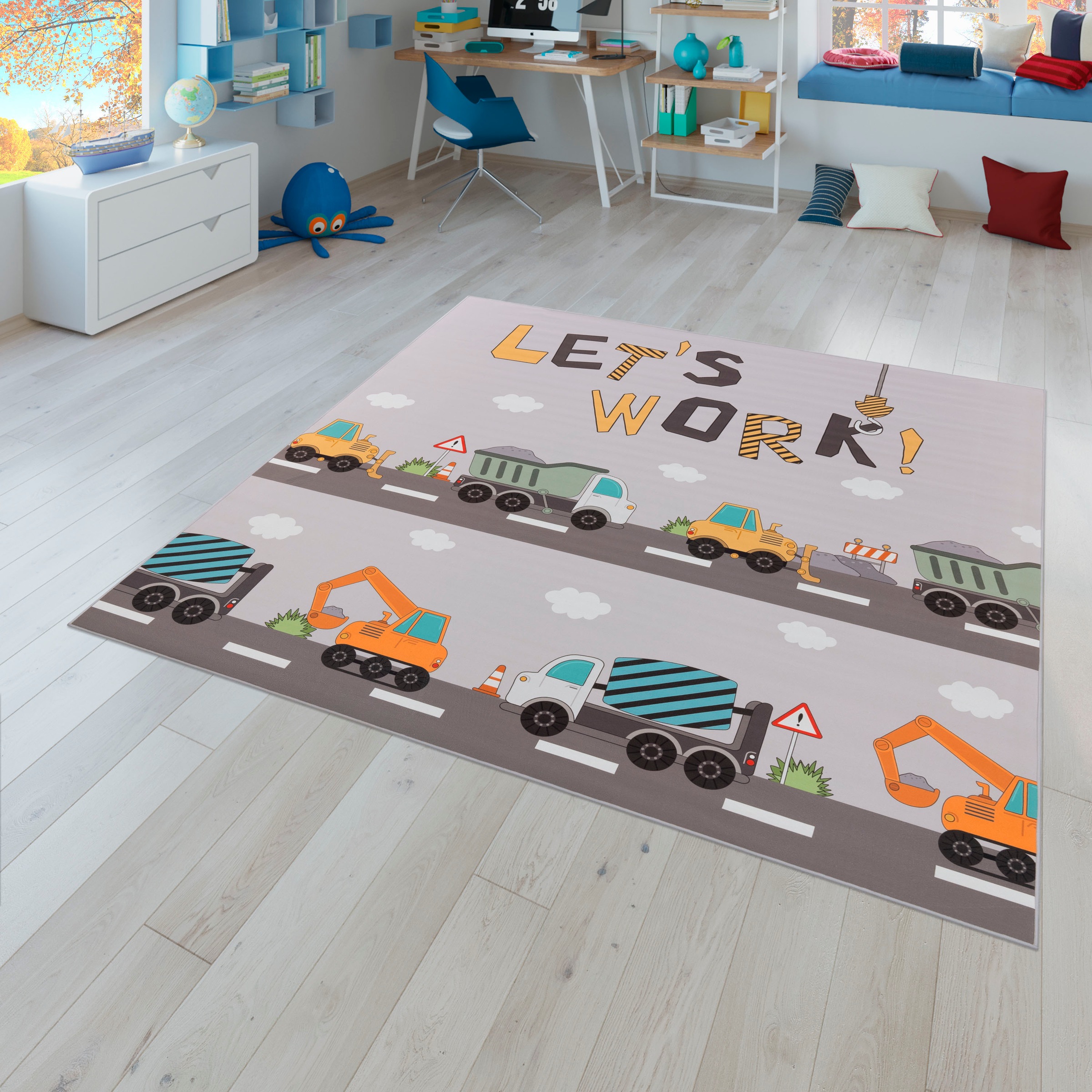 Paco Home Kinderteppich »Bino 578« rechteckig 4 mm Höhe Spielteppich, Motiv Autos & Baustelle, Kinderzimmer