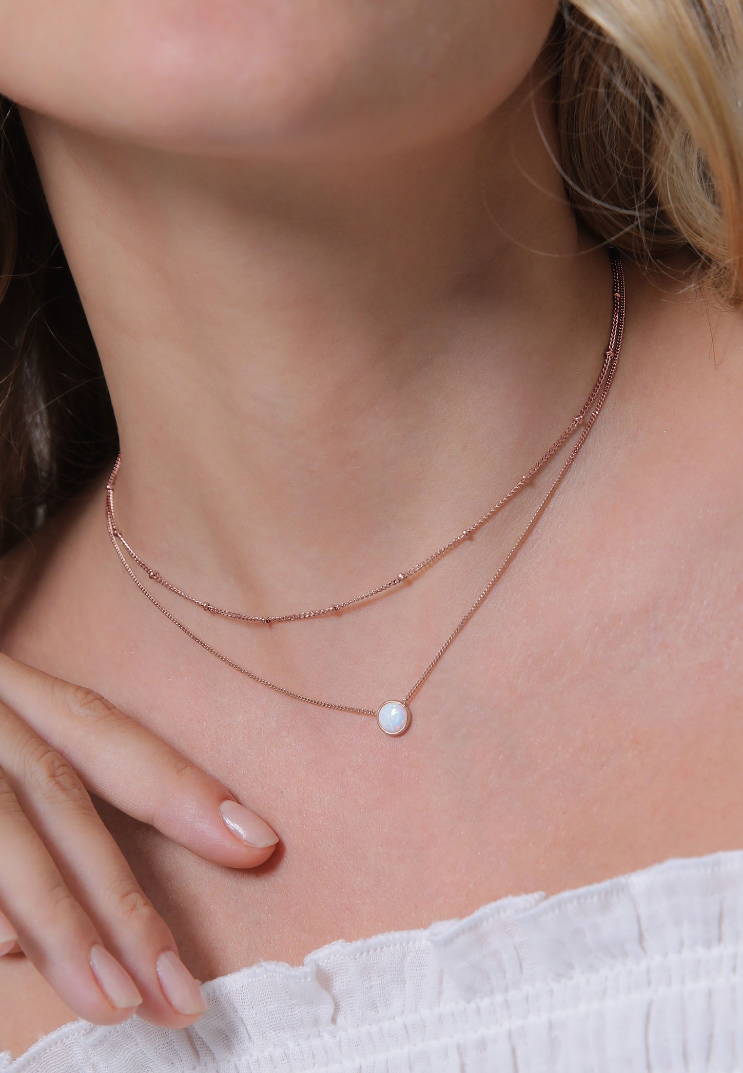 Elli Choker »Halskette Choker Layer Opal Kugelkette 925 Silber«