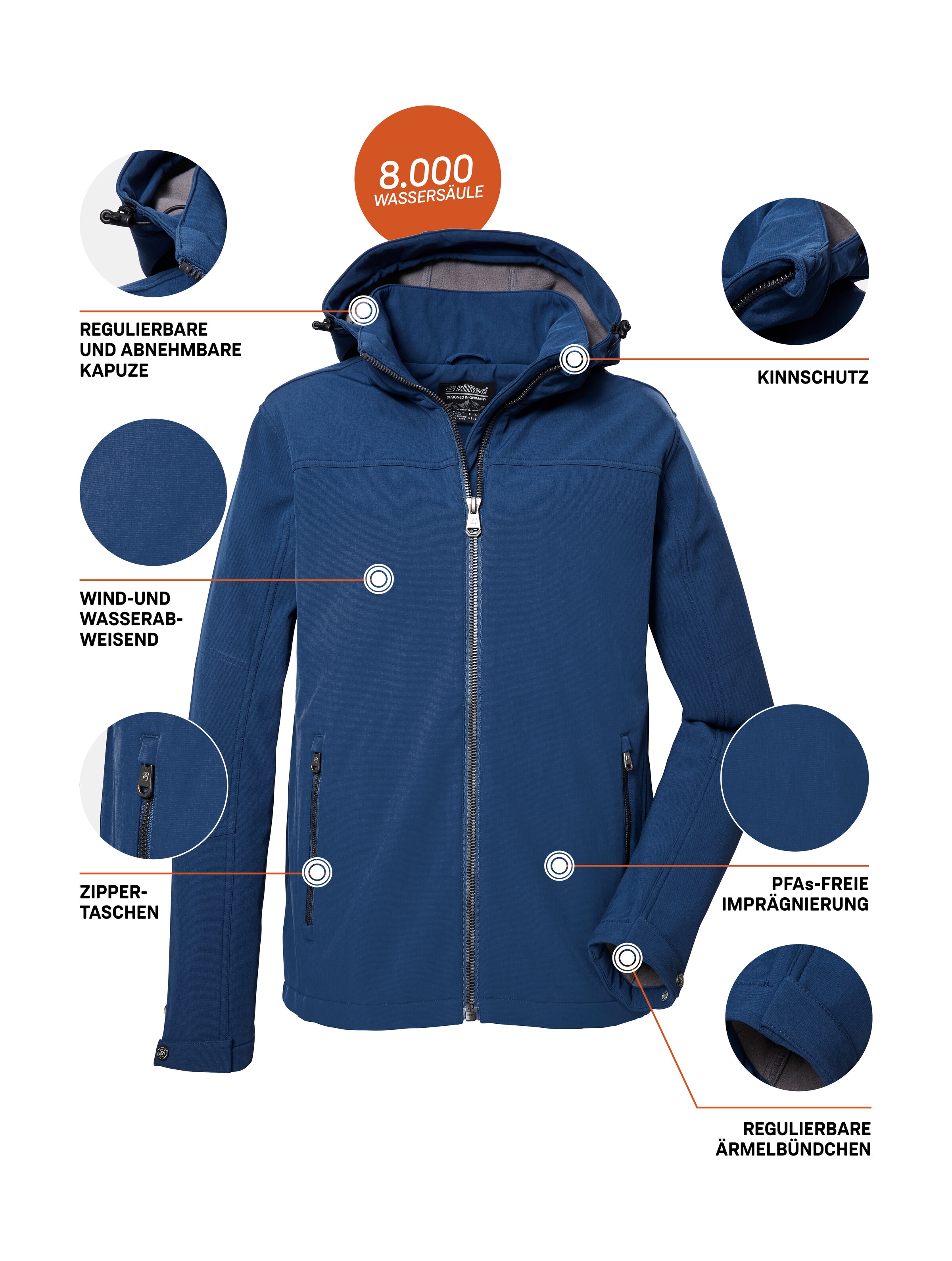 Killtec Softshelljacke »Herren Softshelljacke« Wasserabweisende Softshelljacke mit Fleece, abnehmbarer Kapuze