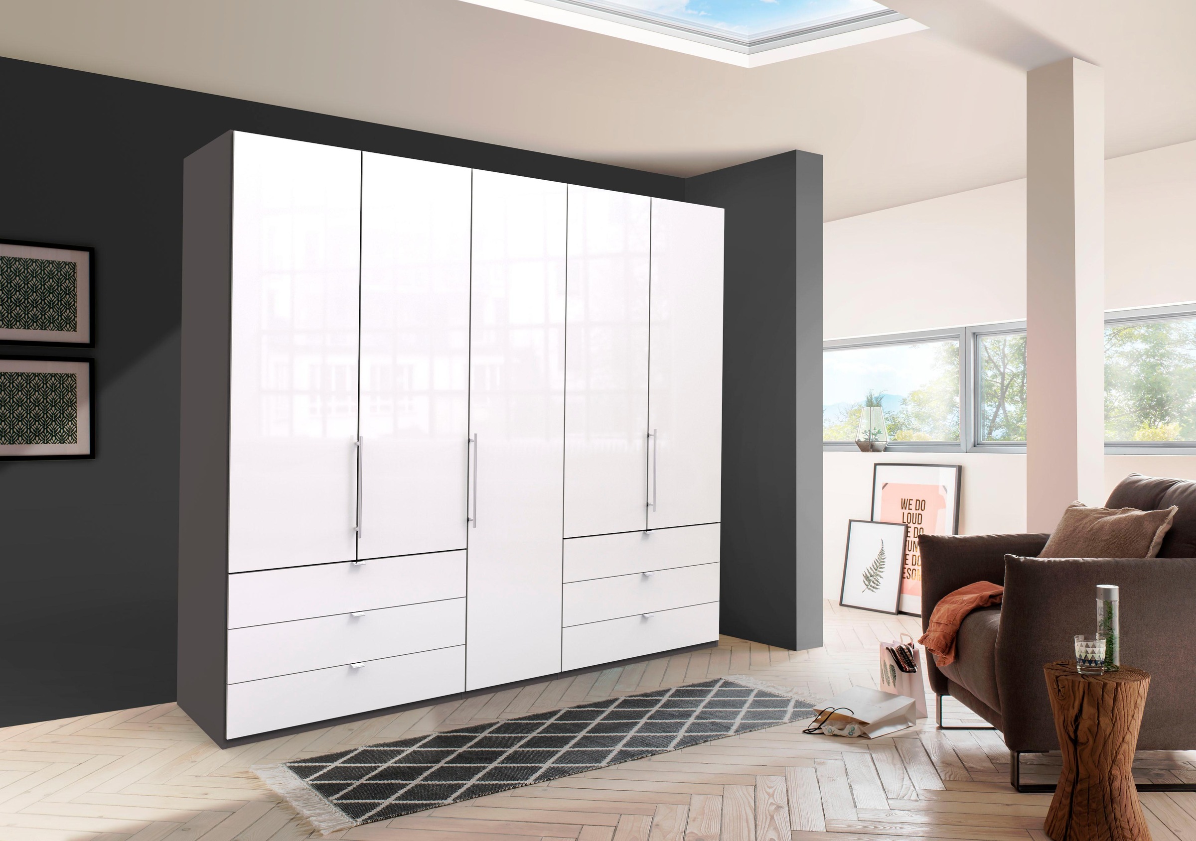 WIEMANN Falttürenschrank »Loft, in stilvoller Optik, Made in Germany«, widerstandsfähige Glasfronten, geräuscharme Türen, mit Panoramaöffnung