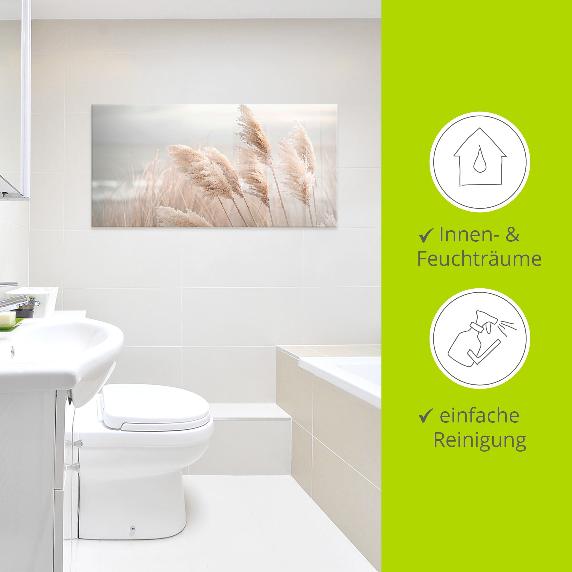 Artland Glasbild »Pampasgras in einer zarten Brise« Gräser 1 Stk. tlg. in verschiedenen Größen