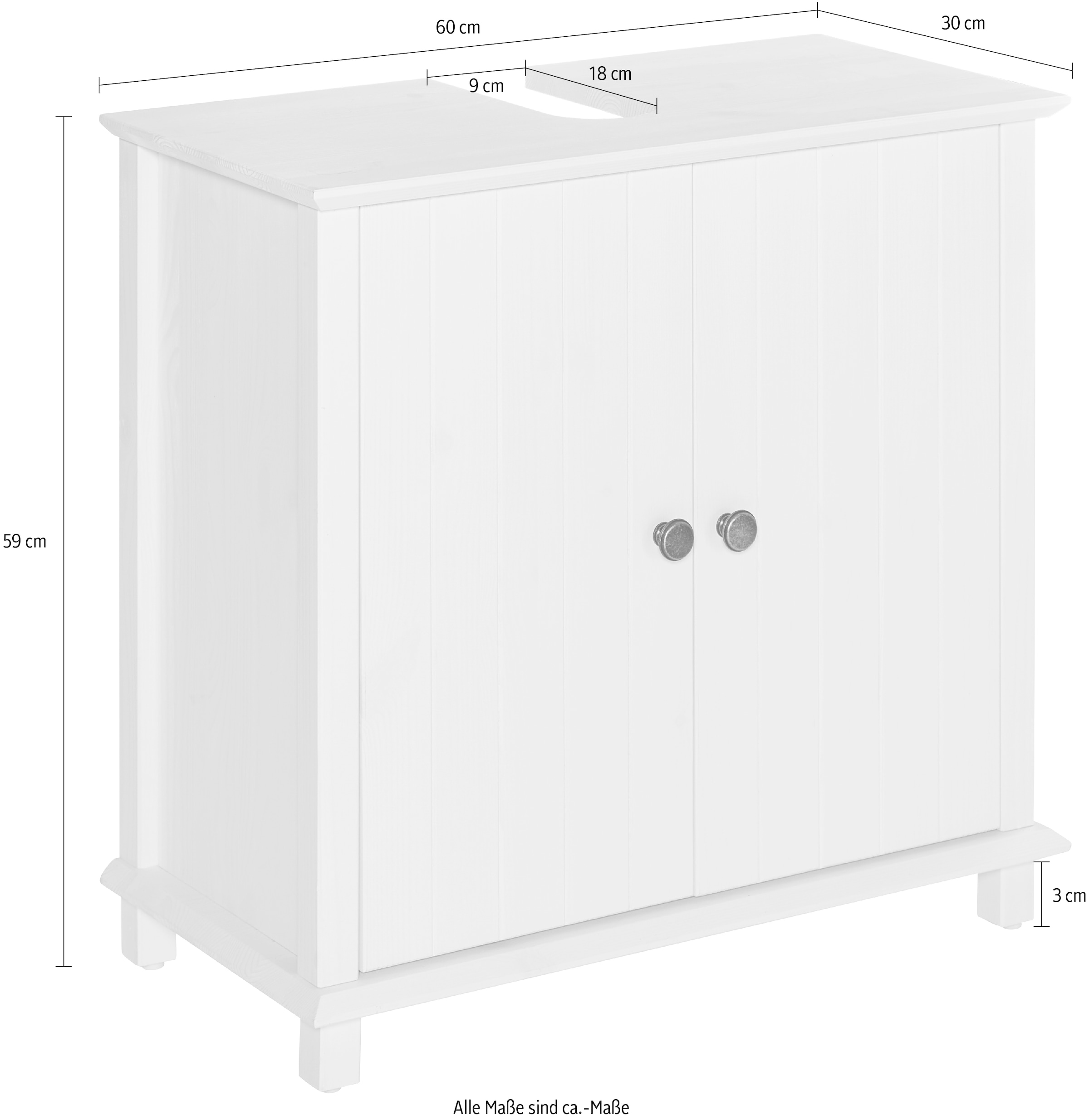 Home affaire Waschbeckenunterschrank »Vili«, Breite 60 cm, Badezimmerschrank aus Massivholz, Metallgriffe