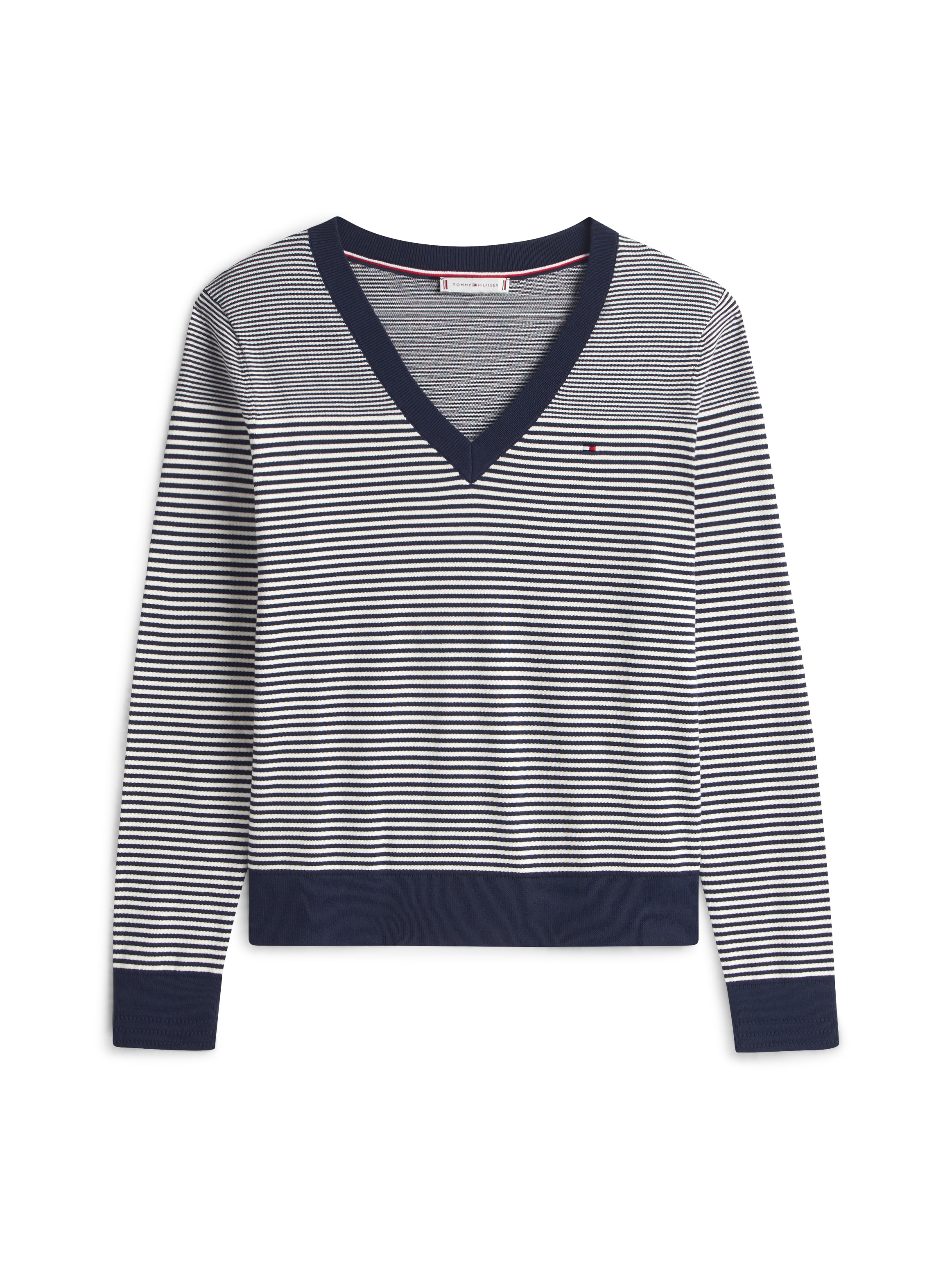 Tommy Hilfiger V-Ausschnitt-Pullover »CO JERSEY STITCH V-NK SWEATER mit V-Ausschnitt und Ripp« Baumwollmischung