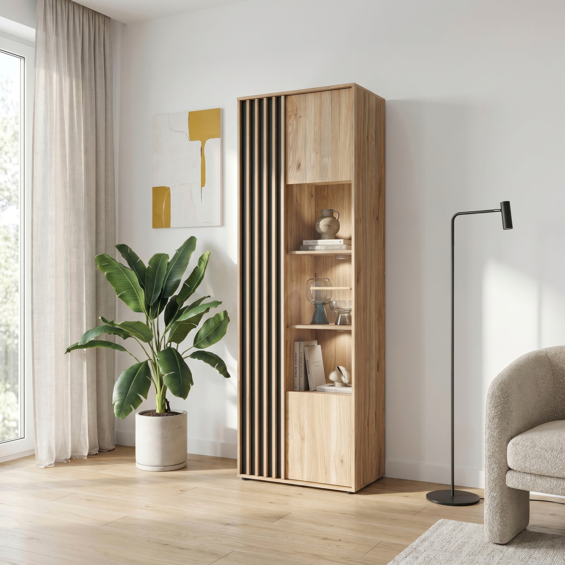 FORTE Vitrine »Forte Arank Vitrine 200 , Glastüre, Beleuchtung optional bestellbar« B/H/T 63,4/200,1/41,7 cm Lamellenoptik