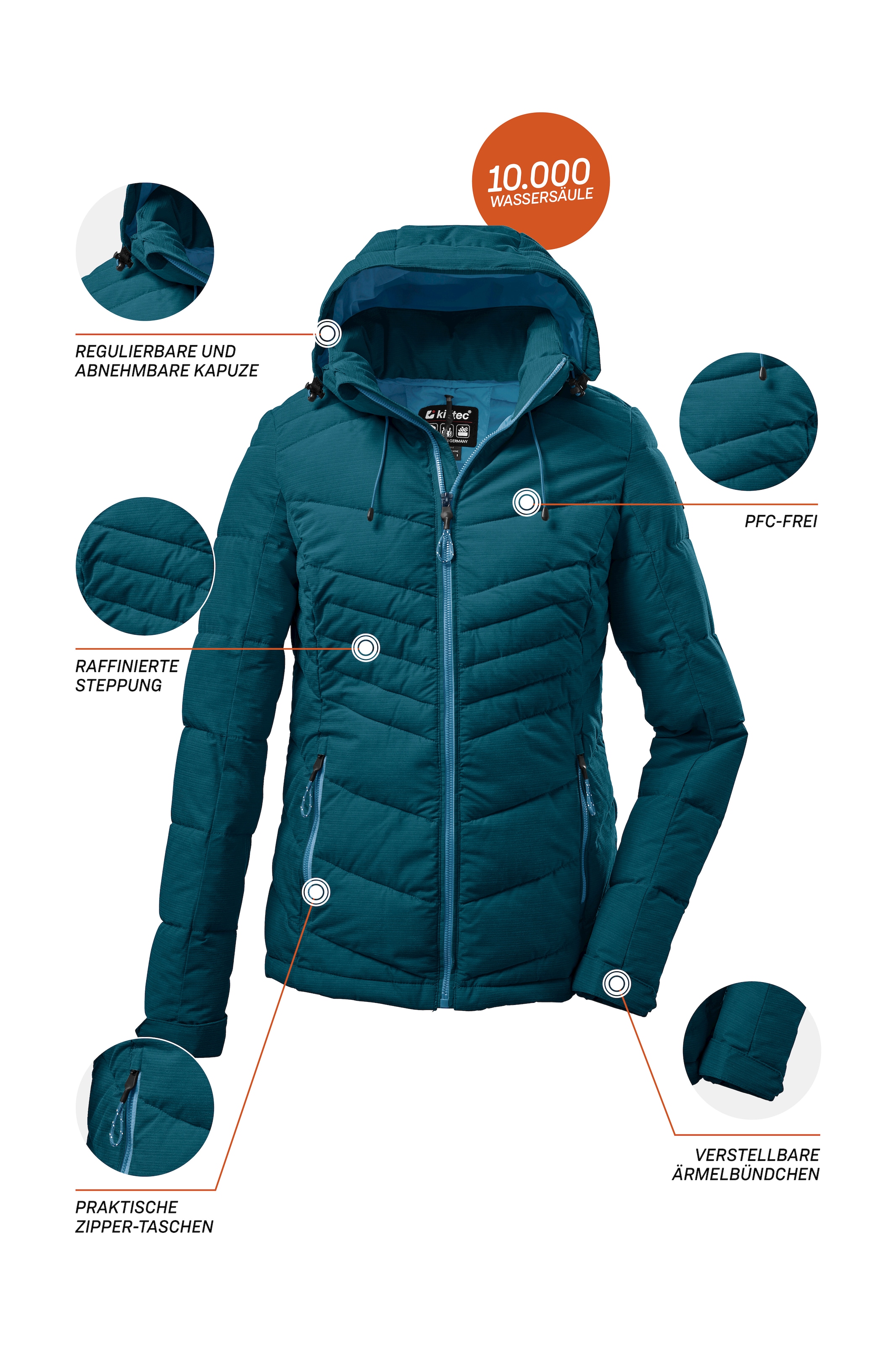 Killtec Steppjacke »KOW 149 WMN QLTD JCKT«, Wasser- und windabweisend, atmungsaktiv, abnehmbare Kapuze