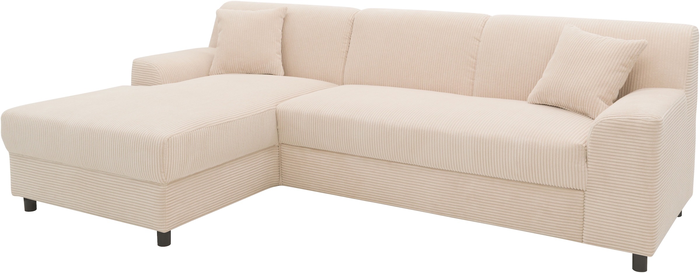 DOMO collection Ecksofa »Turah 2, L-Form, Cord oder Luxus-Microfaser, komfortabler Federkern«, B/T/H: 241/146/79 cm, incl. Zierkissen, wahlweise mit Bettfunktion