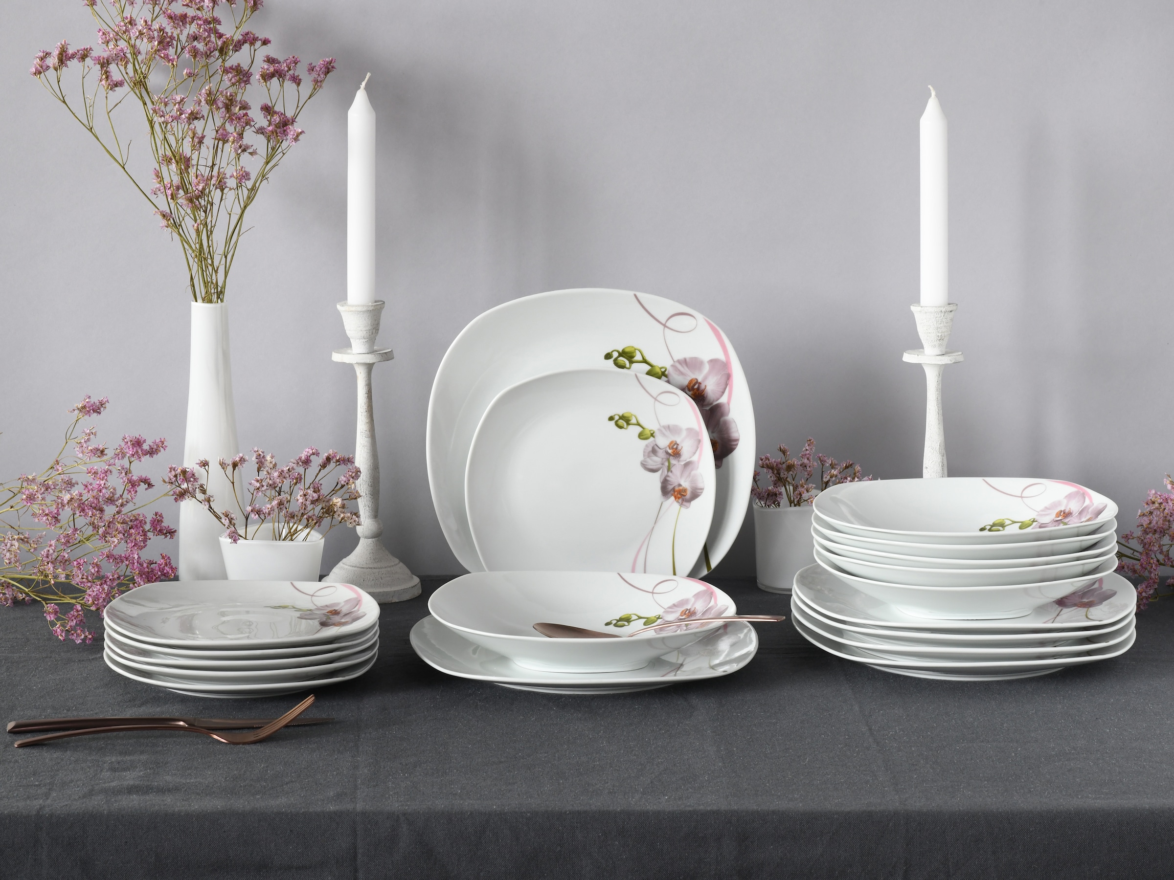 CreaTable Teller-Set »Square Orchidee, Tellerset 18-tlg« Fotorealistische Darstellung