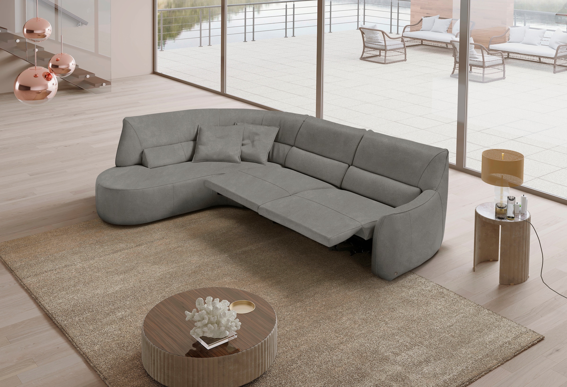 Egoitaliano Ecksofa »Puffy, extravagant & edel, Retro Designsofa, hoher Sitzkomfort, L-Form«, mit Ottomane, wahlweise mit und ohne elektrischer Relaxfunktion