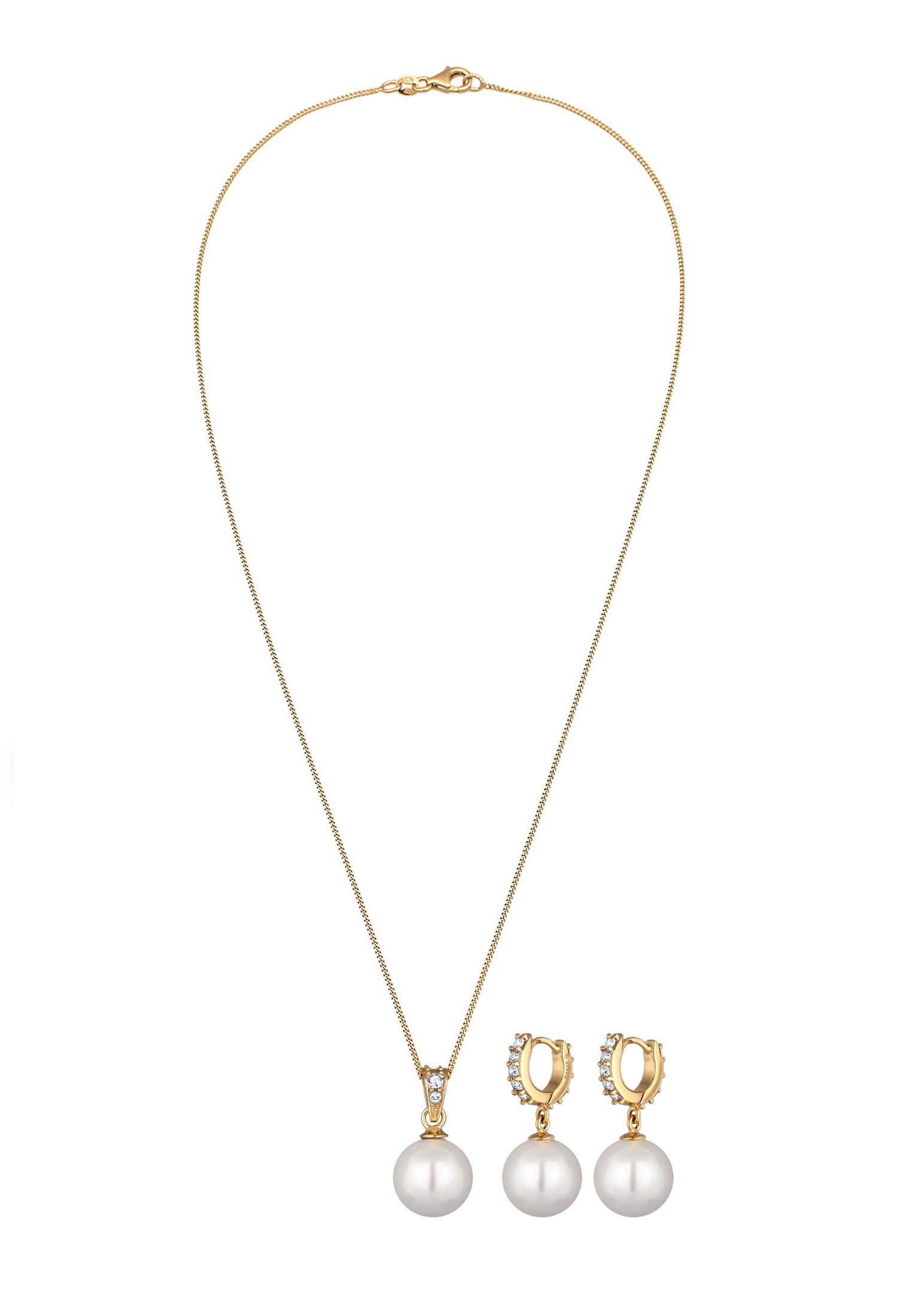 Elli Ohrring und Ketten Set »Schmuckset Muschelkernperlen Weiß Glas Kristalle 925 Sterling Silber«