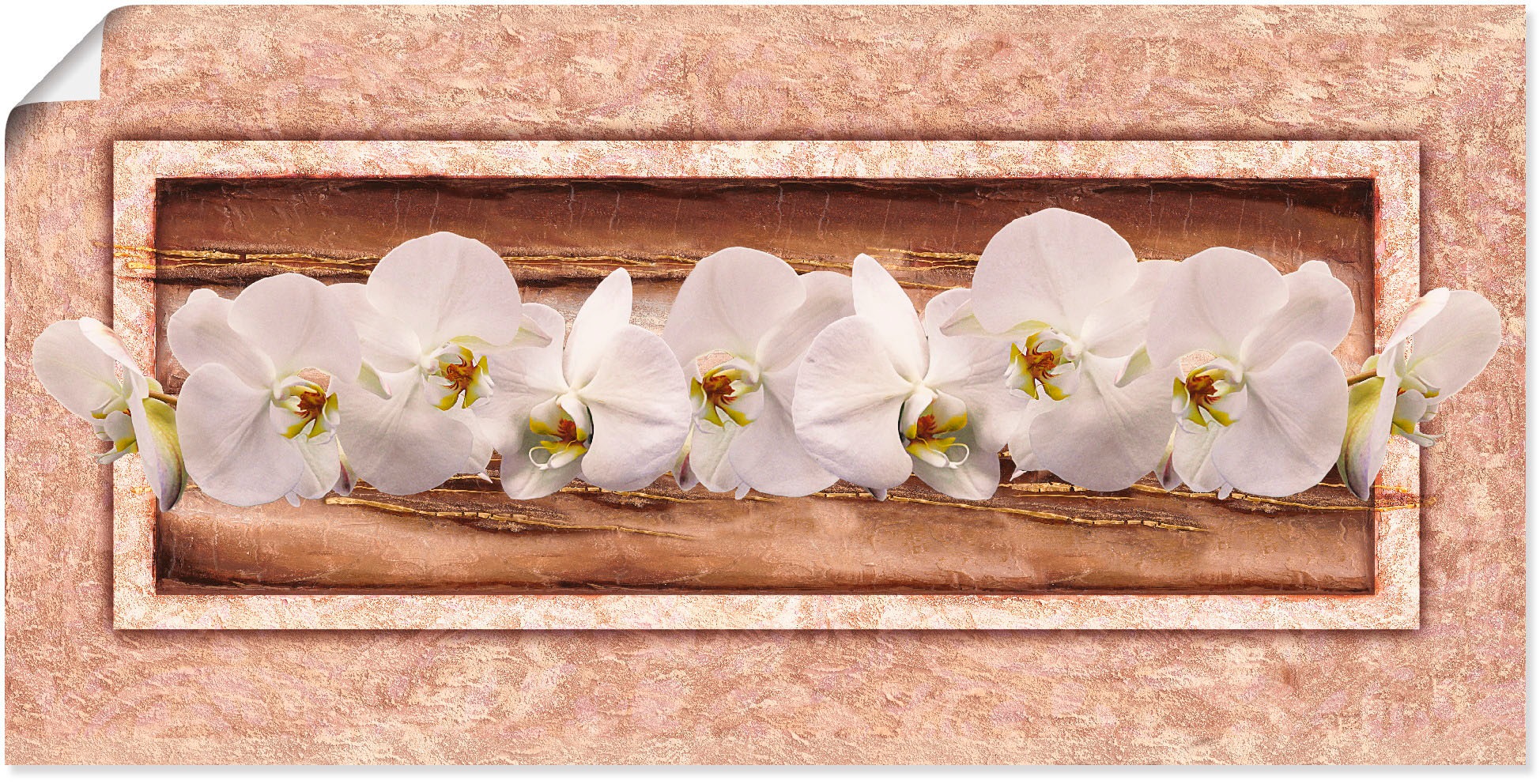 Artland Wandbild »Weiße Orchideen braun gold«, Blumen, (1 St.), in vielen Größen & Produktarten -Leinwandbild, Poster, Wandaufkleber / Wandtattoo auch für Badezimmer geeignet