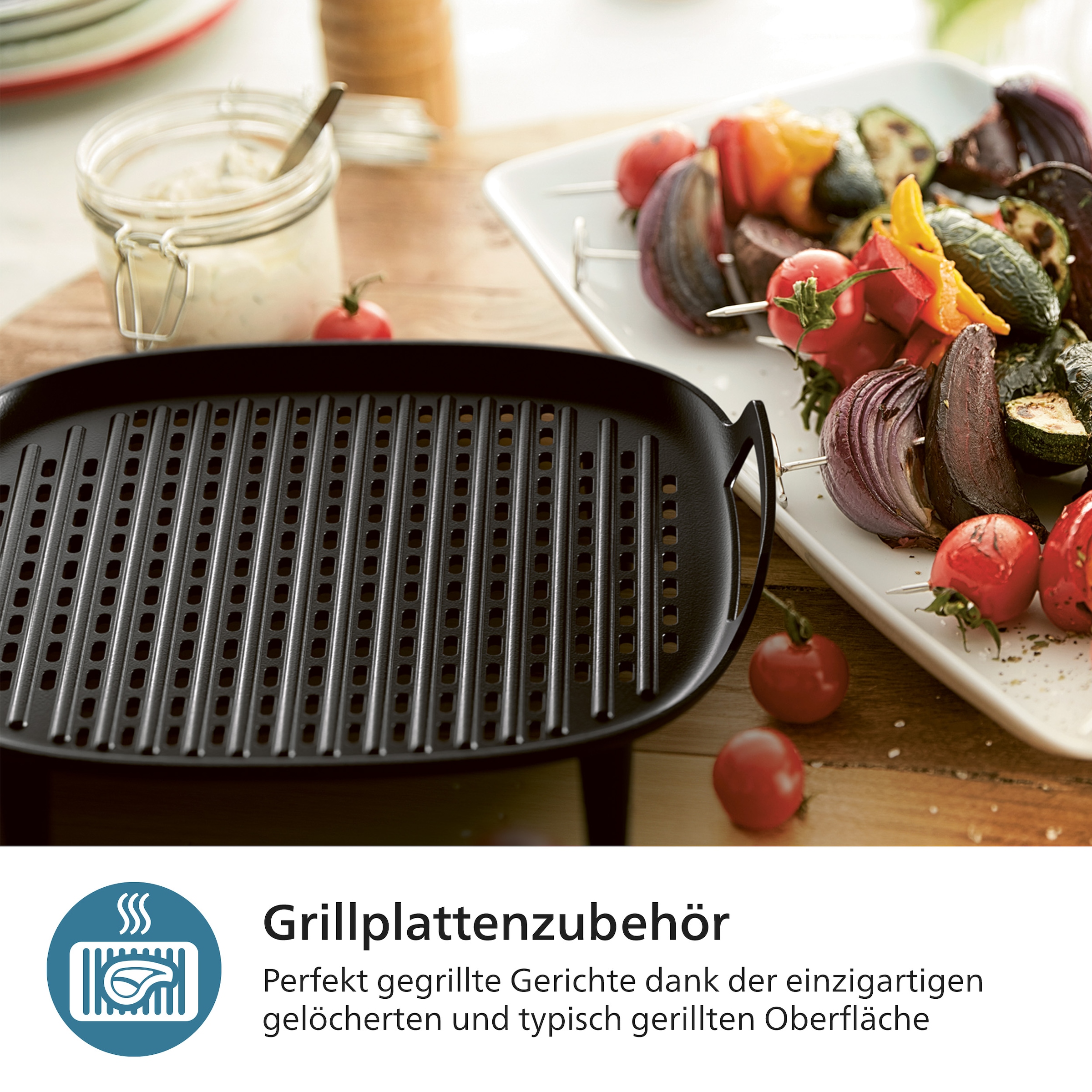 Philips Grillpfanneneinsatz »HD9946/00 für Airfryer 6,2 l, Grillplatte zum Garen auf 2 Ebenen«, Aluminium, (Set, 6 St.), inkl. 5 Spieße, HomeID App, spülmaschinenfest