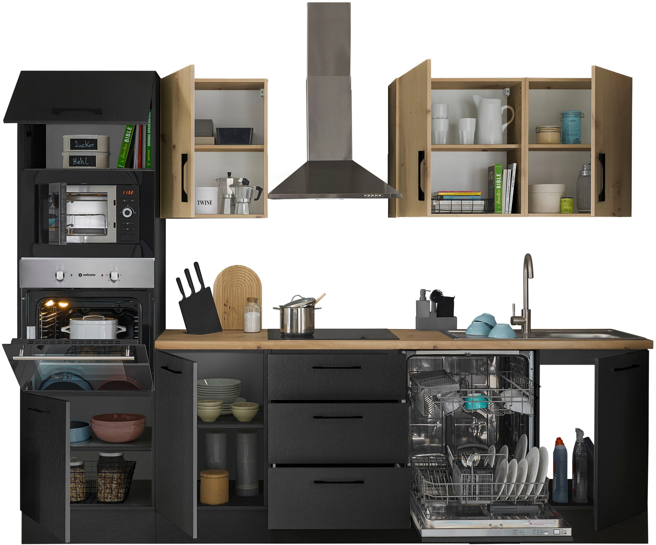 BASIC by Balculina Küchenzeile »Turin« Breite 280 cm, wahlweise mit E-Geräten