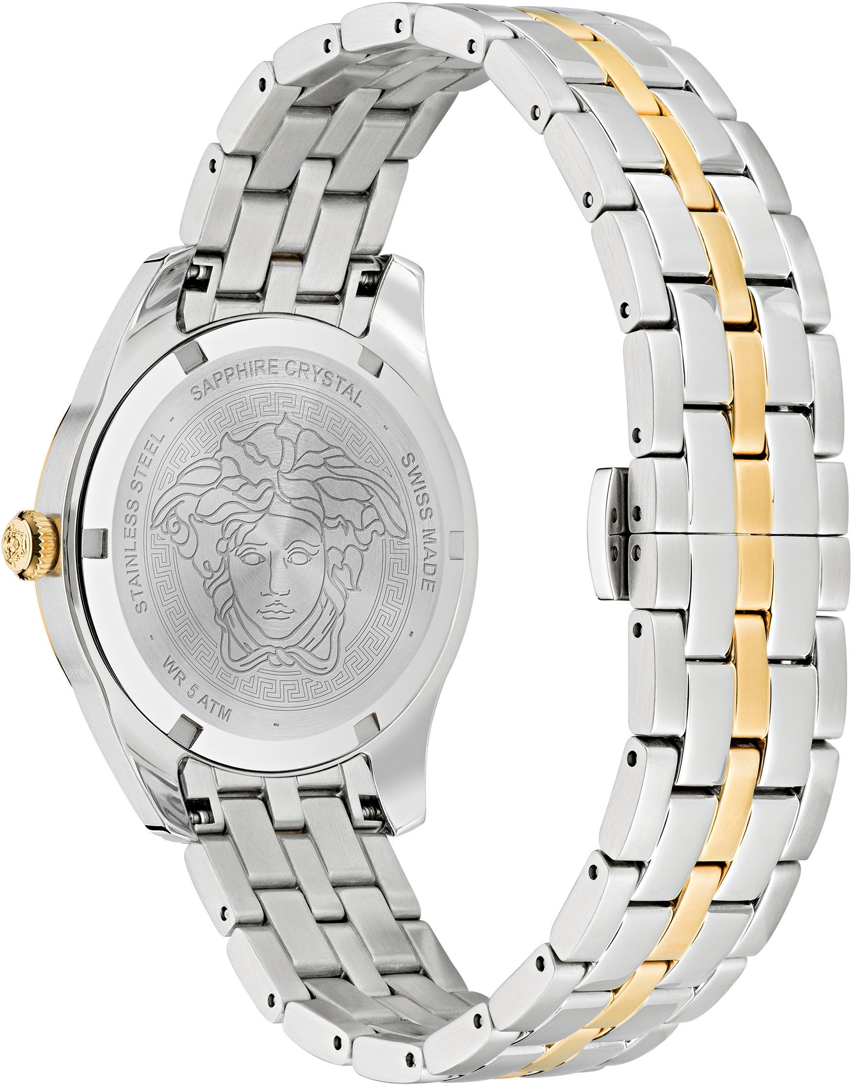 Versace Quarzuhr »GRECA TIME LADY, VE6C00423«, Armbanduhr, Damenuhr, Saphirglas, Swiss Made, bicolor, Leuchtzeiger