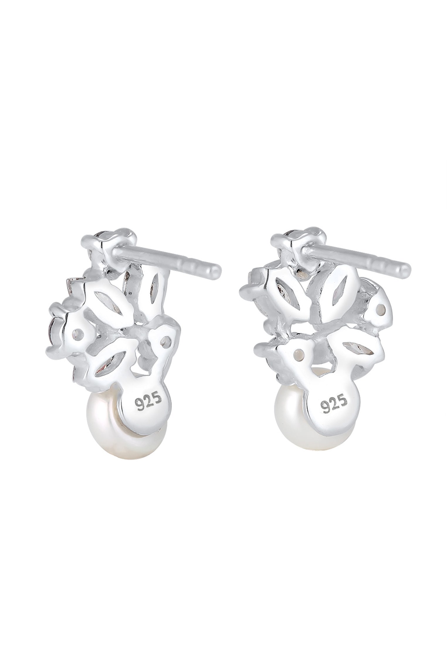 Elli Premium Paar Ohrstecker »Ohrringe Süßwasserzuchtperle Floral Zirkonia Marquise 925 Silber«