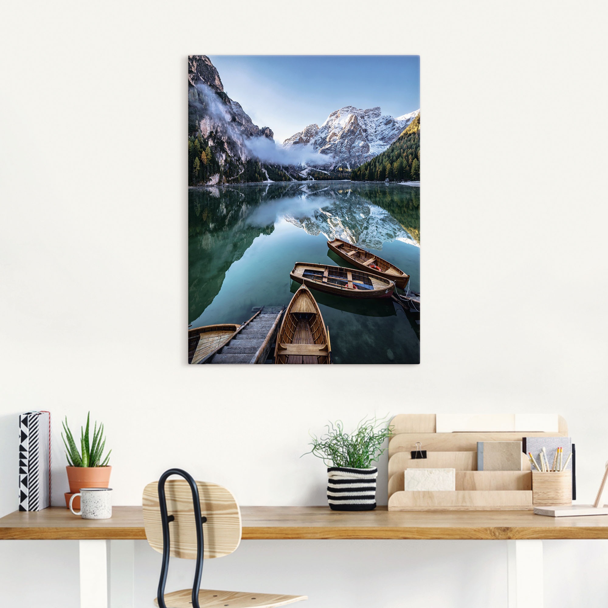 Artland Wandbild »Pragser Wildsee in Südtirol«, Bilder von Booten & Schiffen, (1 St.), als Alubild, Outdoorbild, Leinwandbild in verschied. Größen