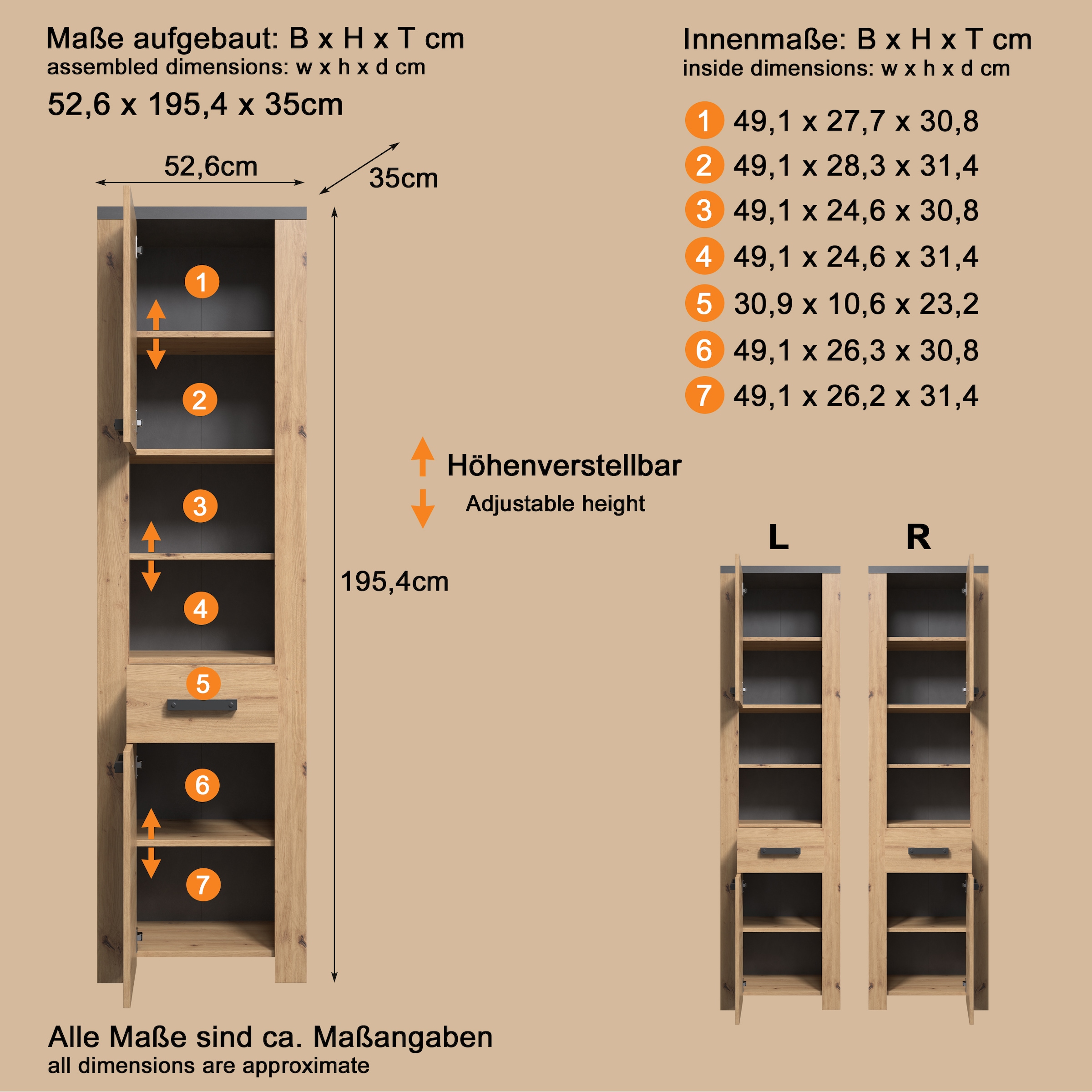 welltime Hochschrank »Ambres«, (1 St.), Hochschrank mit Soft-Close Funktion - (B/T/H) 53/35/196 cm
