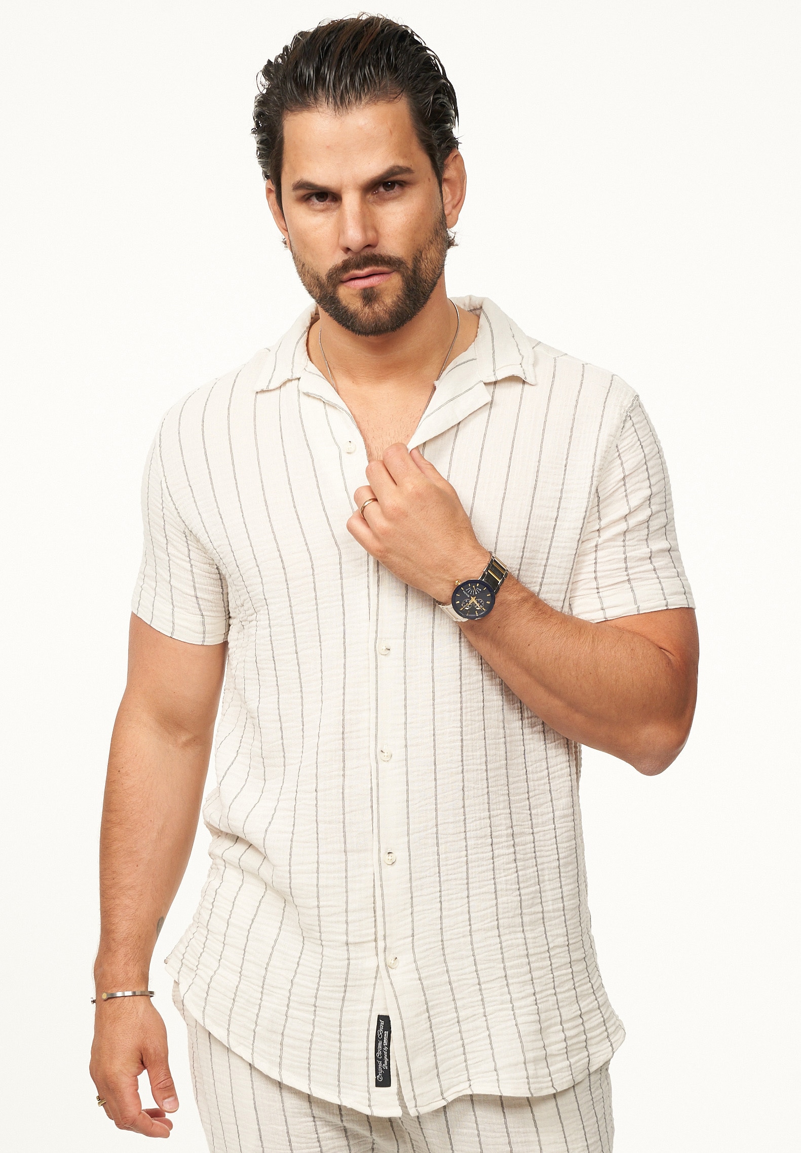 CARISMA Kurzarmhemd »für Herren im luftigen Crinkle-Stoff mit Streifen - Summer-Look« Kurzarm Strick Polo-Hemd T-Shirt luftig & leicht