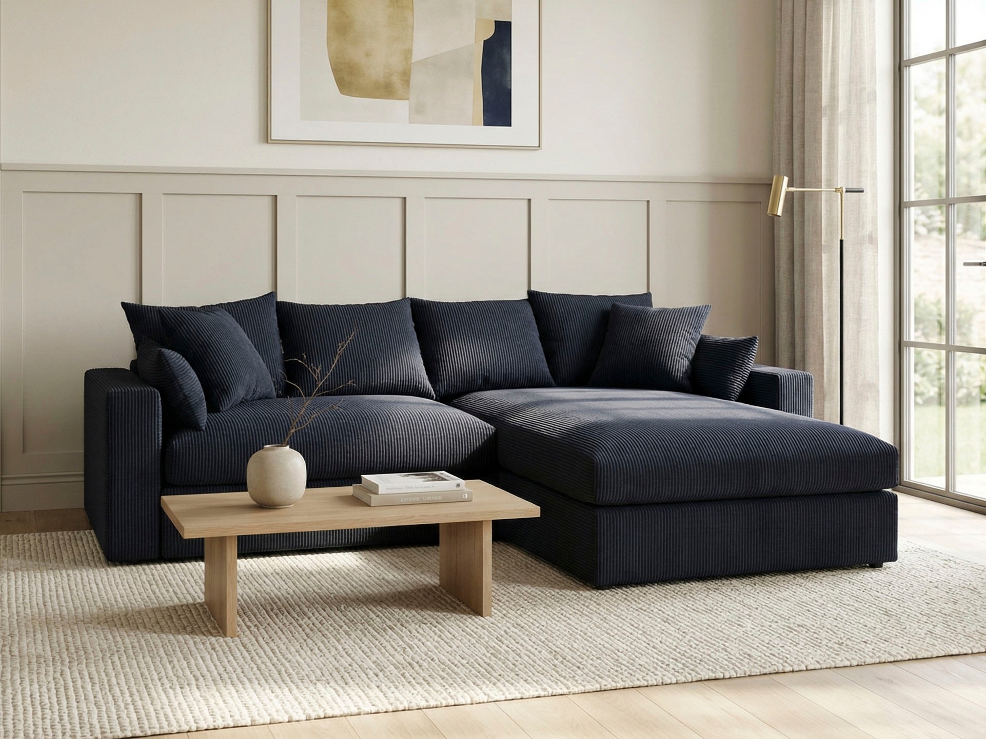 OTTO home Ecksofa »Cosy Lounge L-Form, Breite 268 cm« Mega-Sofa mit Cordstoff bezogen, mit Federkern & 5 Zierkissen
