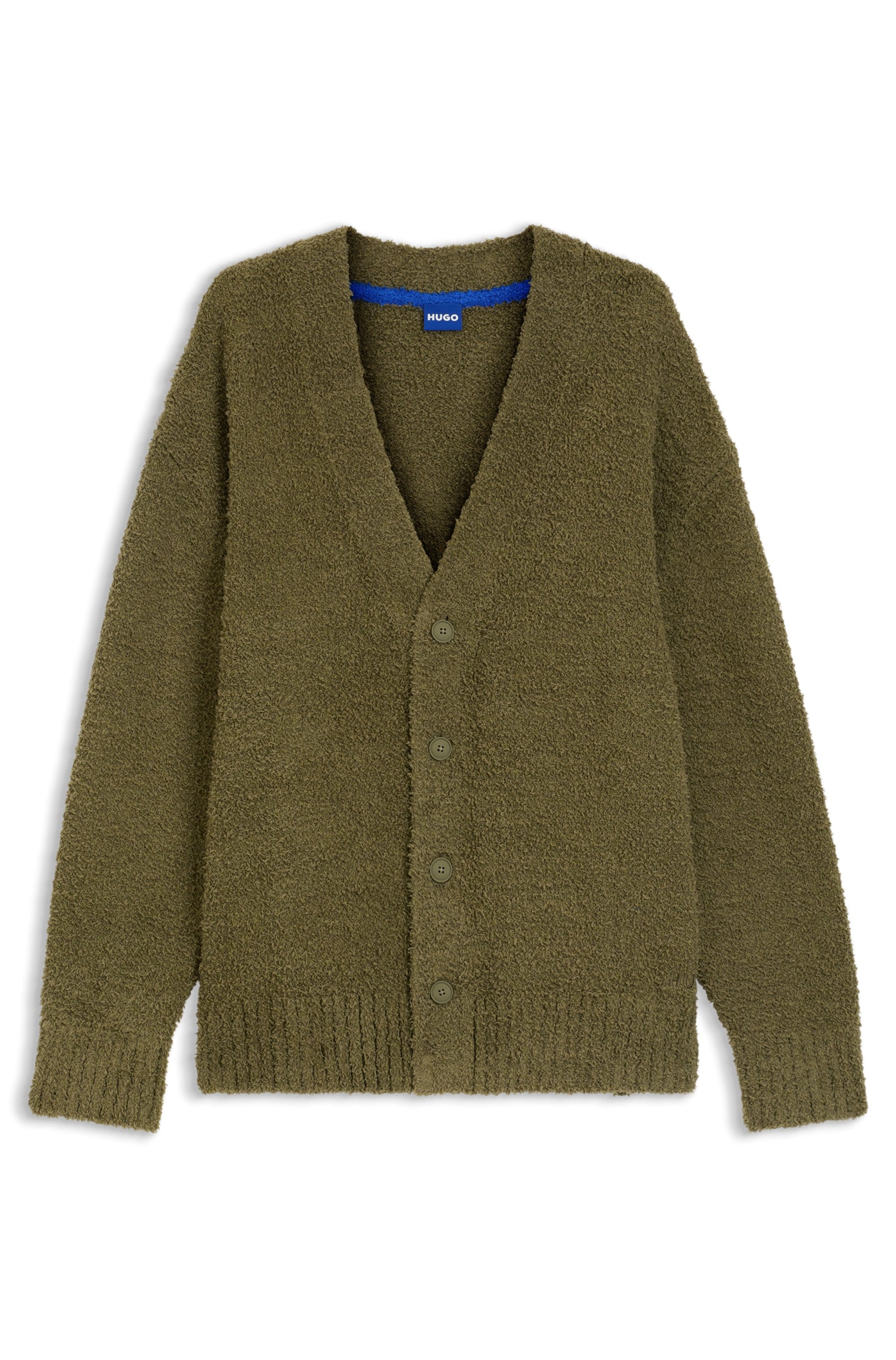 HUGO Blue Strickjacke »Sonou«, V-Ausschnitt, Oversized fit, Bouclé-Strick
