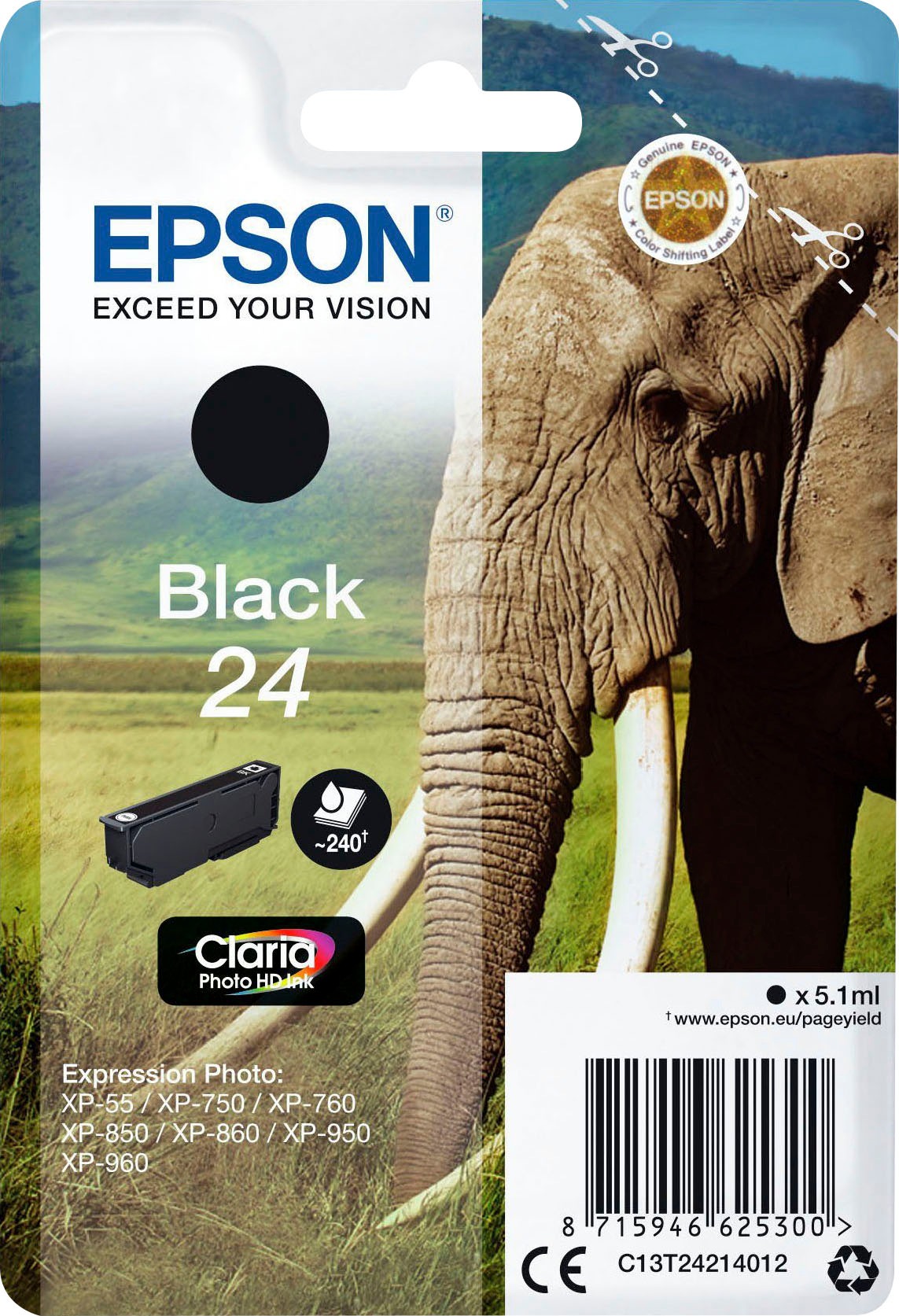 Epson Tintenpatrone »Black 24«, original Druckerpatrone 24 schwarz