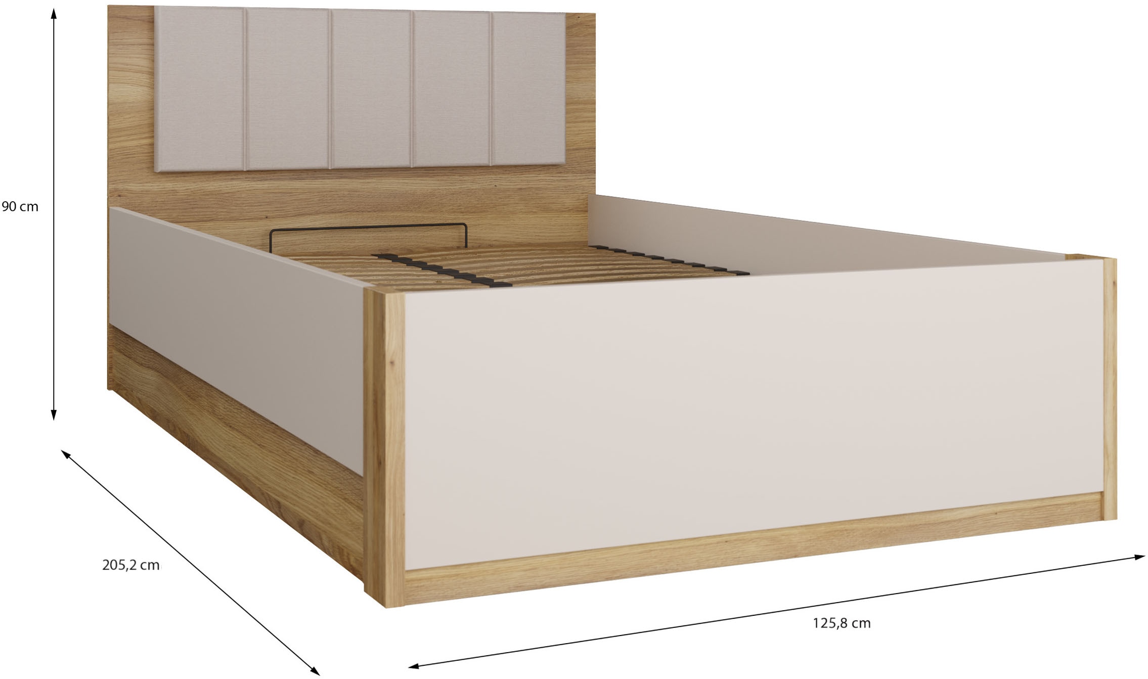 FORTE Bettgestell »Oak Squere« B/H/T :125,8/90/205,2  cm aufklappbarer Lattenrost, Stauraum