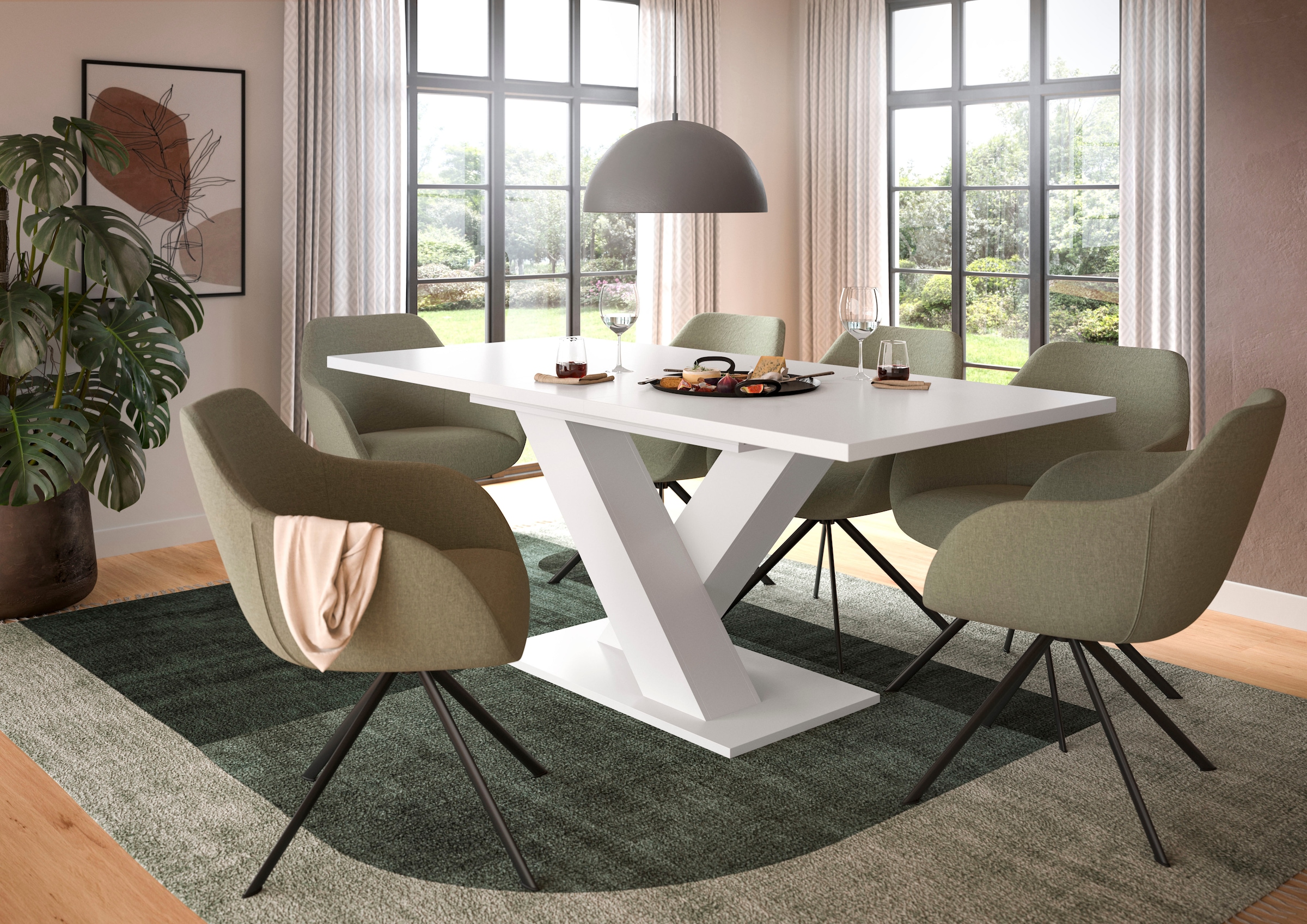 INOSIGN Esstisch »Motus, ausziehbar 150 -190 cm, inklusive 40 cm Einlegeplatte«, (Set, 1 St.), X-Gestell mit Bodenplatte, Tisch, Küchentisch, Esszimmer, Küche
