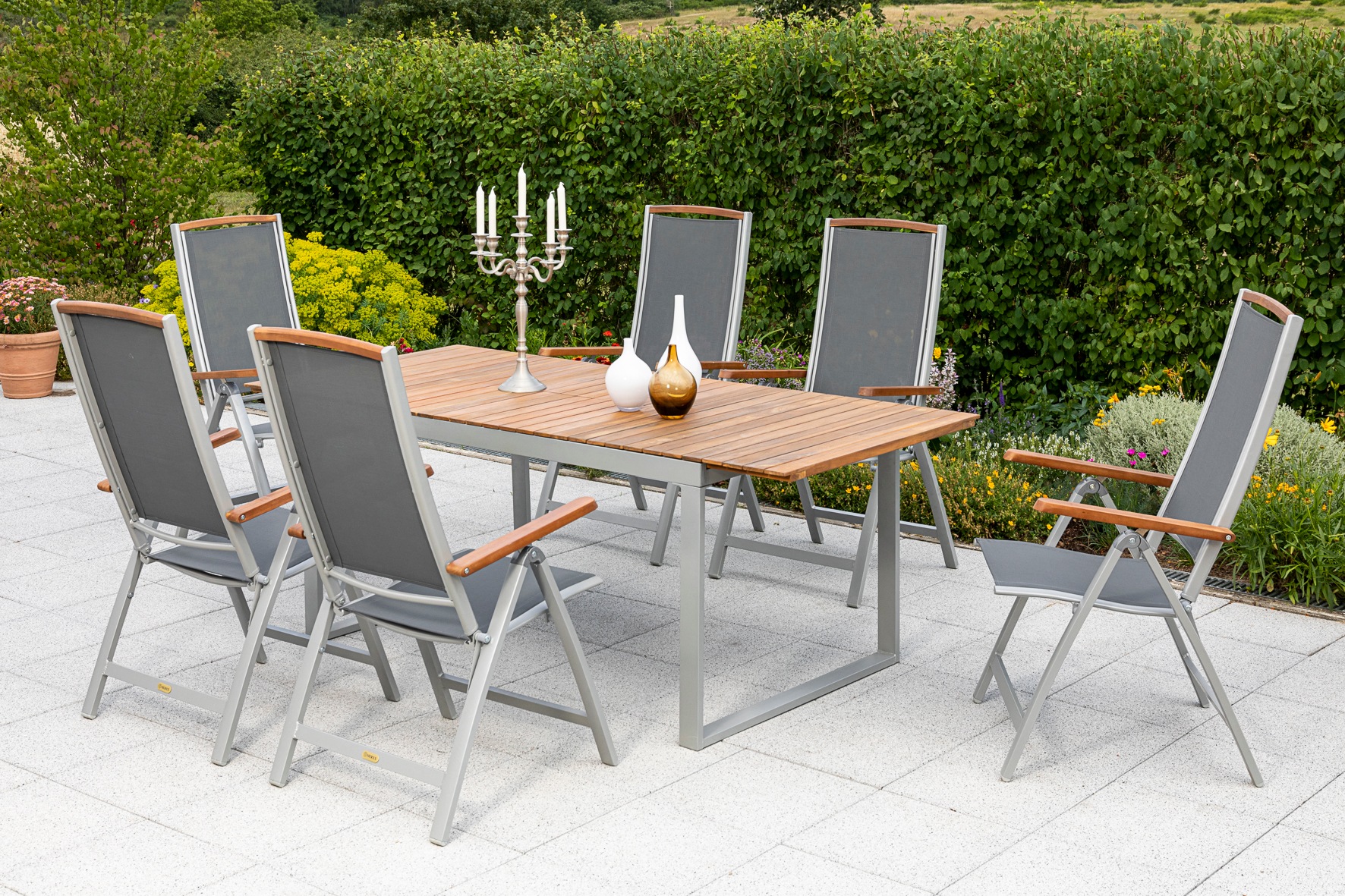 MERXX Garten-Essgruppe »»Siena«« Set, 5-fach verstellbare Rückenlehne, 7 Stk. tlg. Ausziehtisch: LxB: 150-200 x 90 cm