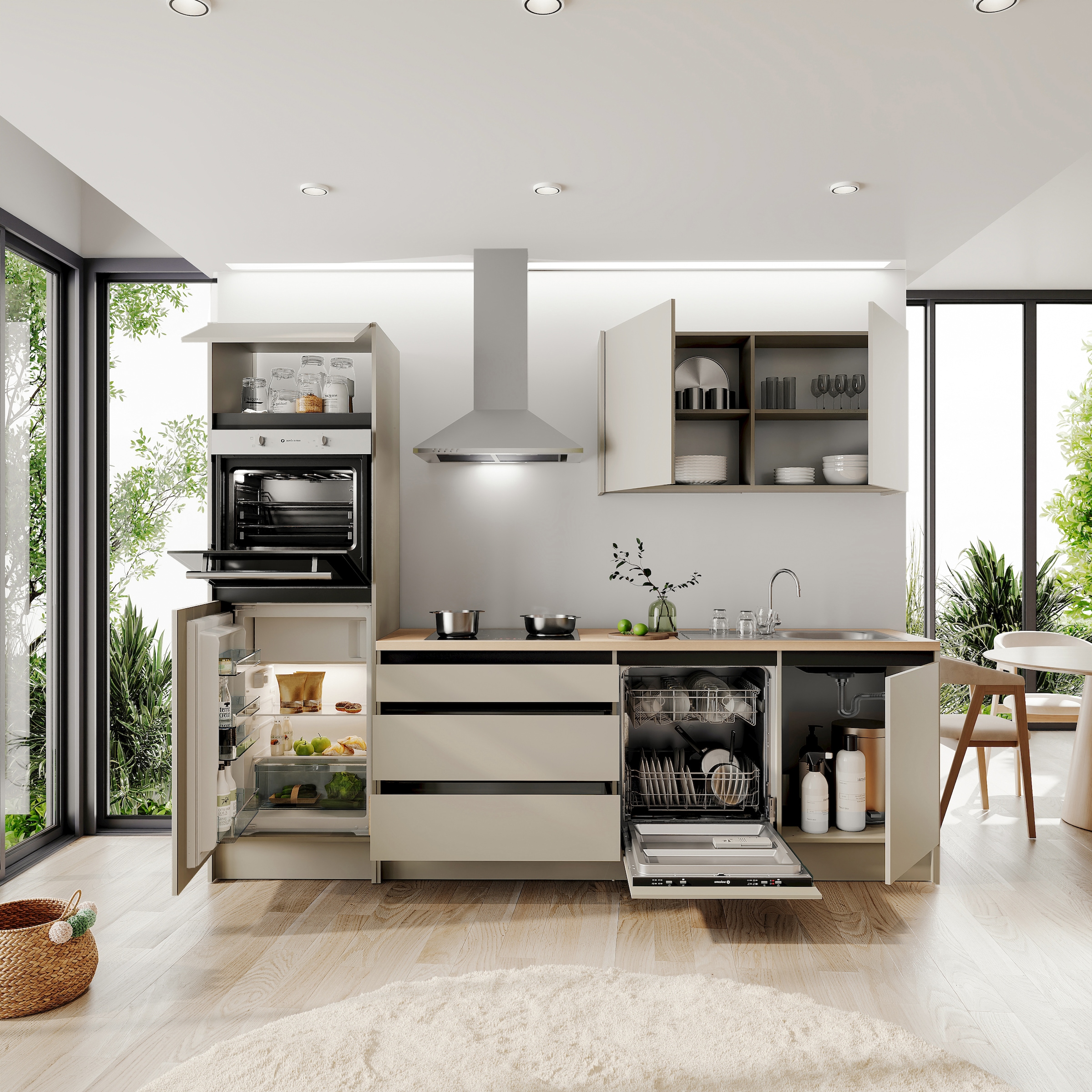 BASIC by Balculina Küchenzeile »Isis B/T/H 273x60x210 cm« Breite 273 cm, wahlweise mit E-Geräten und Induktionskochfeld