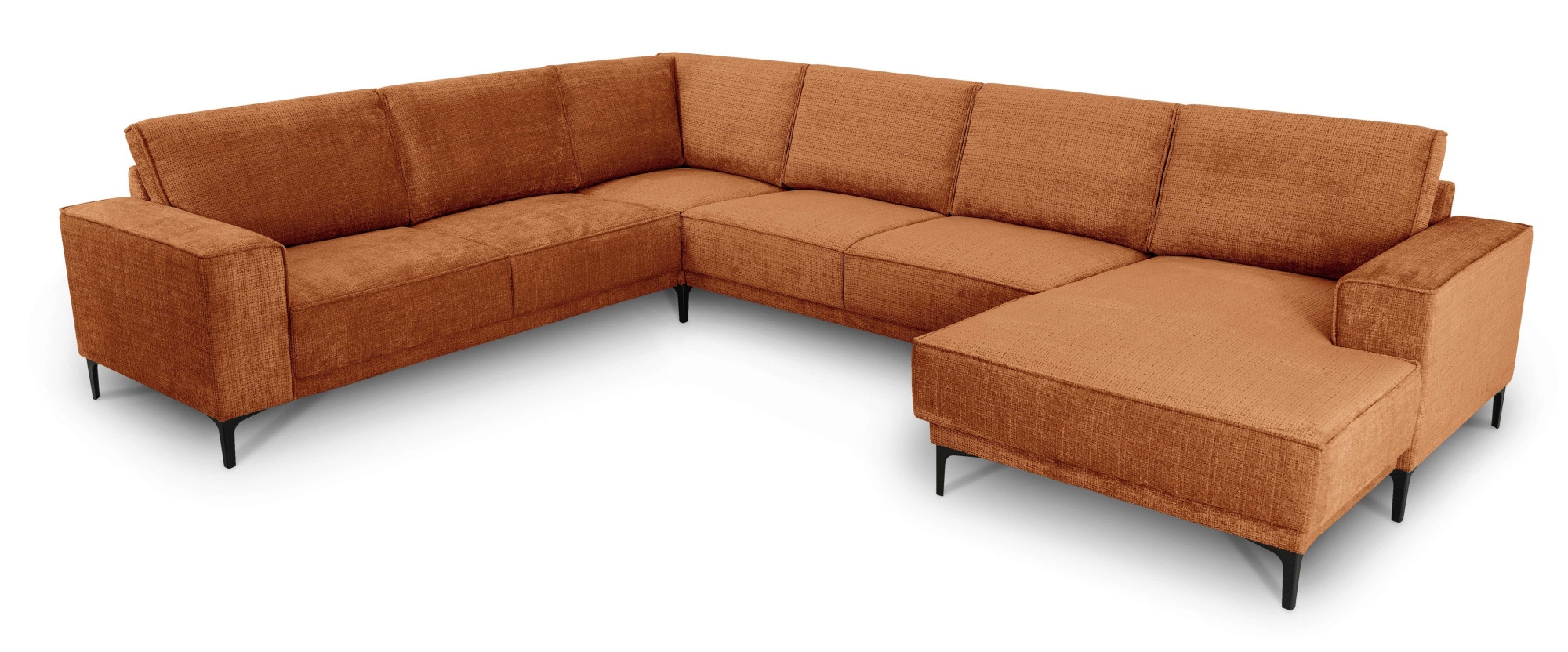 Places of Style Wohnlandschaft »XXL Sofa Oland, Struktur, Flachgewebe, Luxus-Microfaser, Boucle«, U-Form, 342 cm, Wellenunterfederung, Skandi-Design, Metallfüße