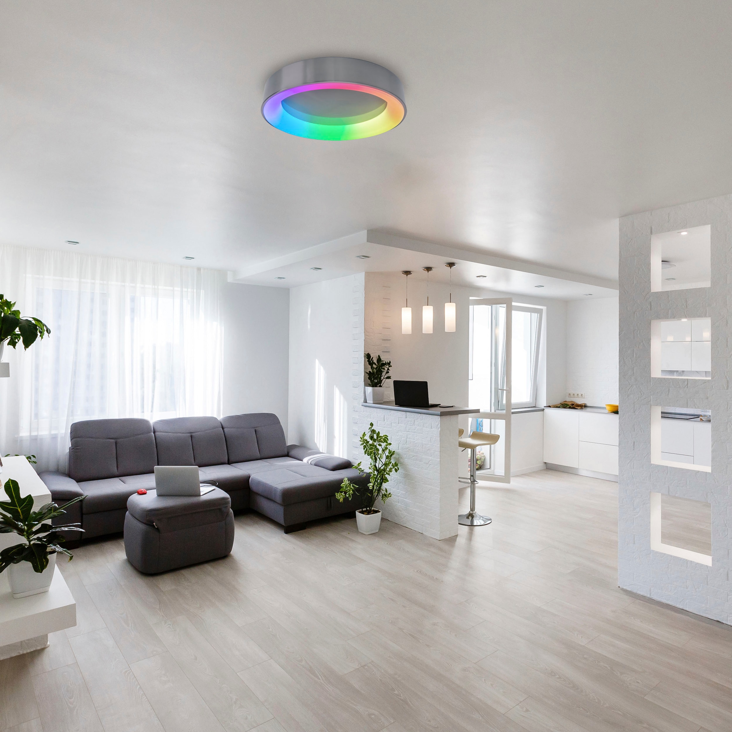 näve LED Deckenleuchte »Multo«, 1 flammig, Nachtlicht-, Memoryfunktion, CCT, Rainbowfarben, Fernbedien., dimmbar